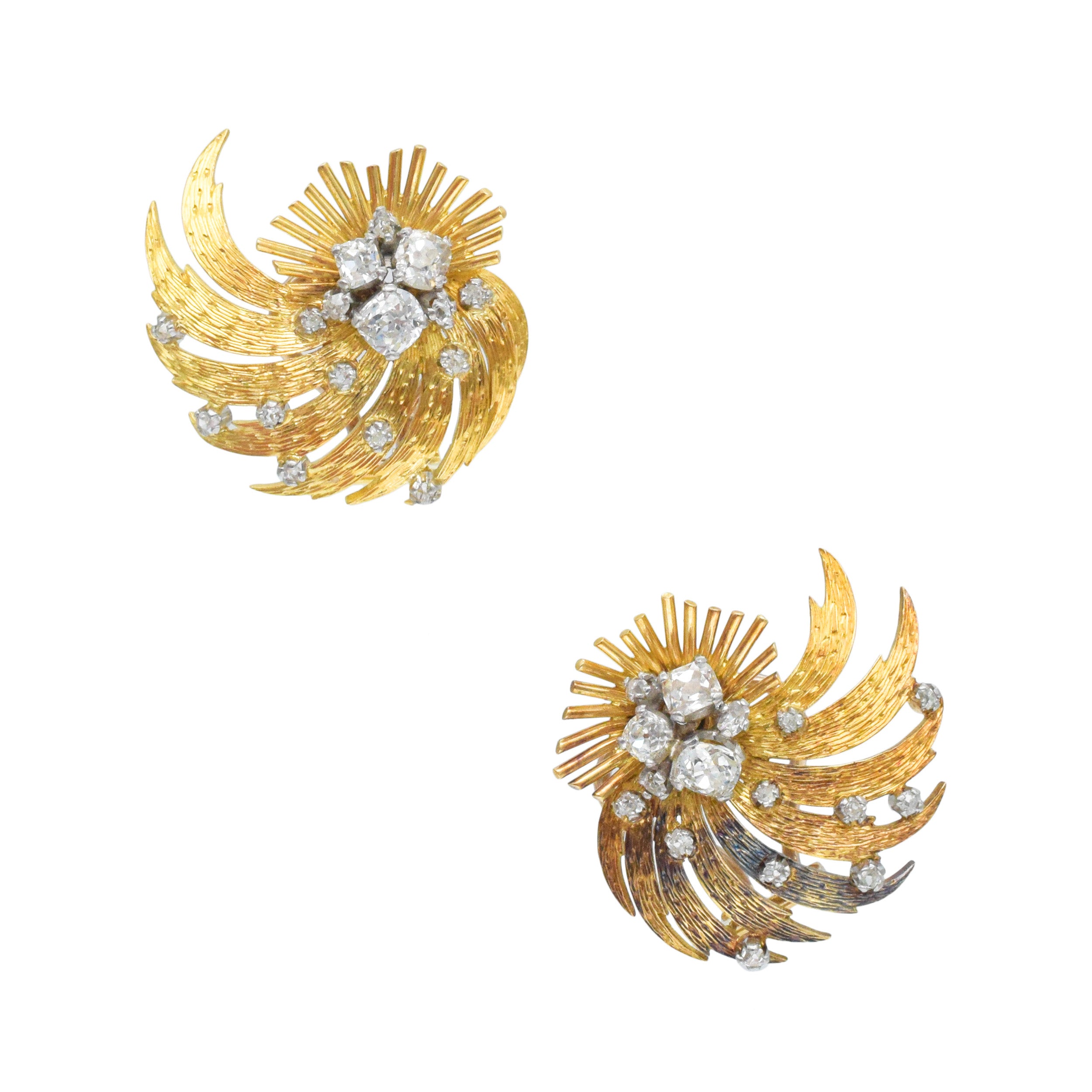Garrard&Co. Vintage 18k Yellow Gold And Diamond Earrings And Brooch Set
