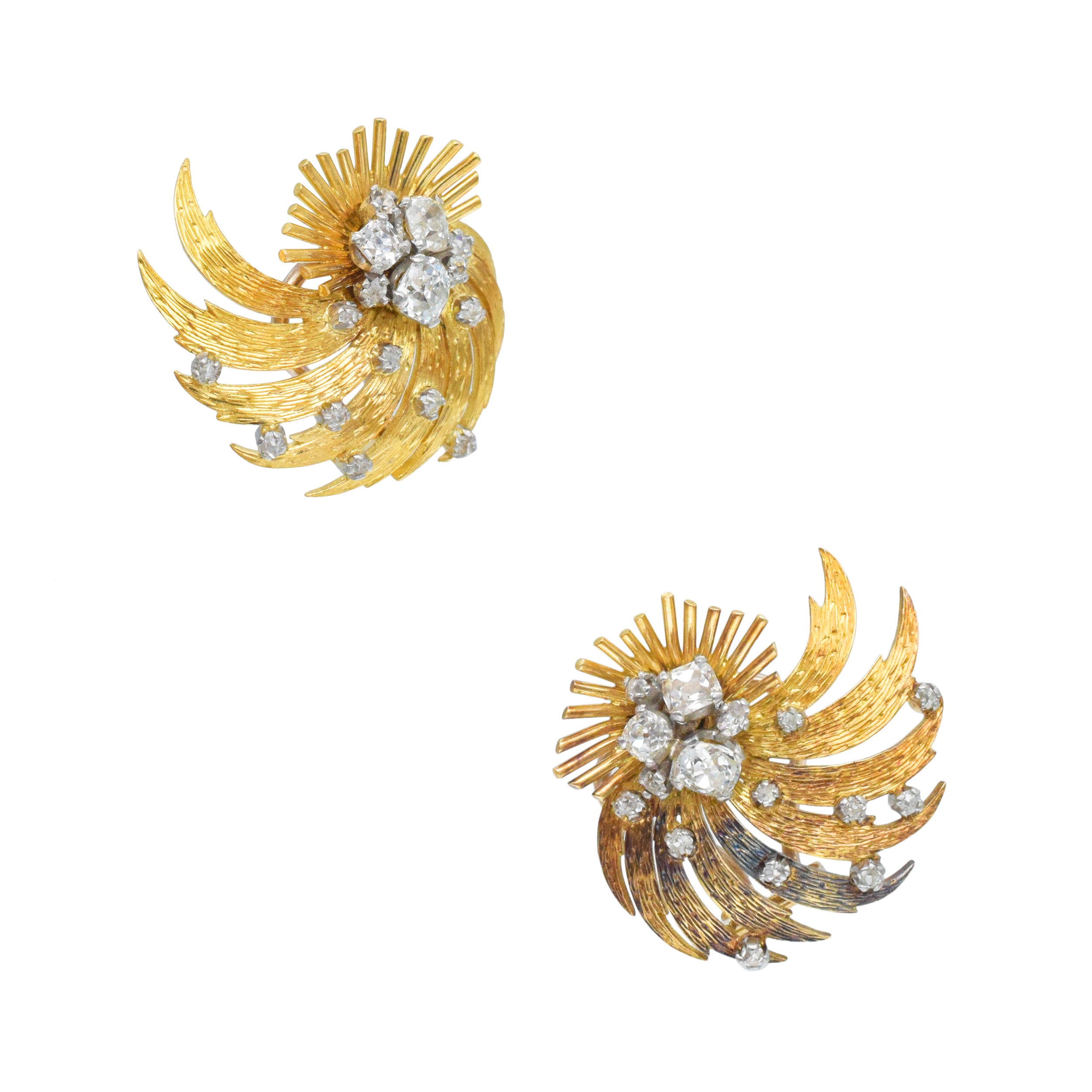 Garrard&Co. Vintage 18k Yellow Gold And Diamond Earrings And Brooch Set