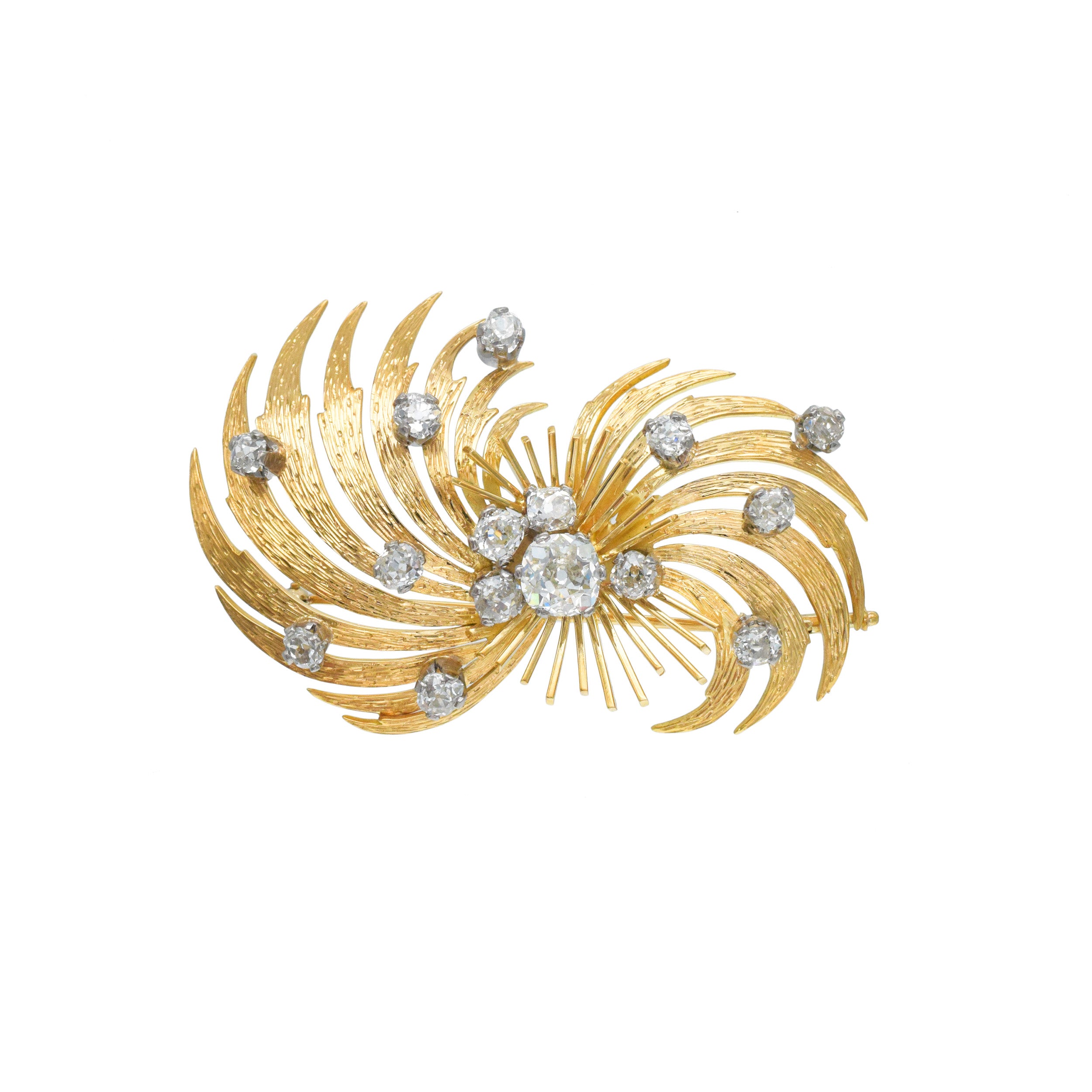 Garrard&Co. Vintage 18k Yellow Gold And Diamond Earrings And Brooch Set