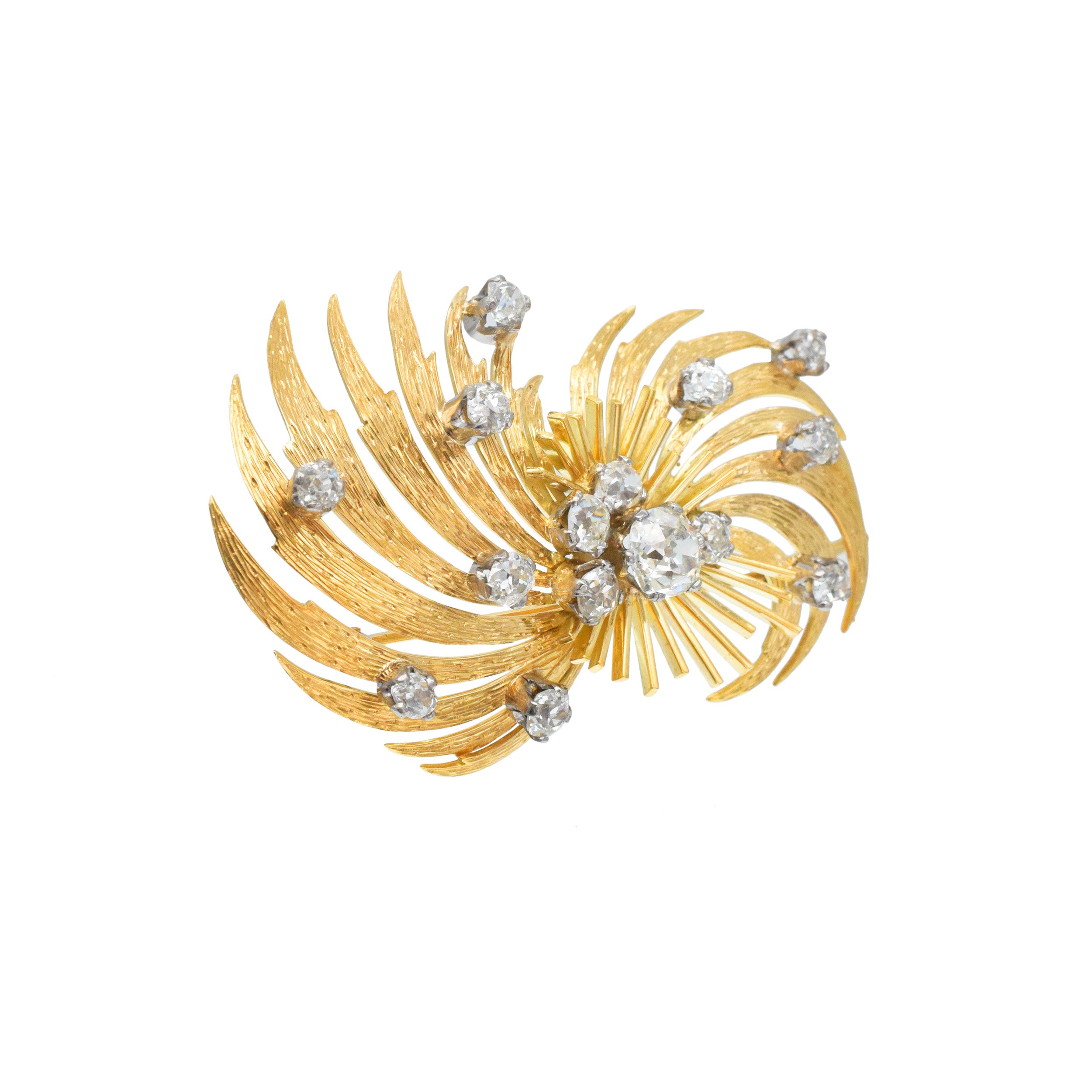 Garrard&Co. Vintage 18k Yellow Gold And Diamond Earrings And Brooch Set
