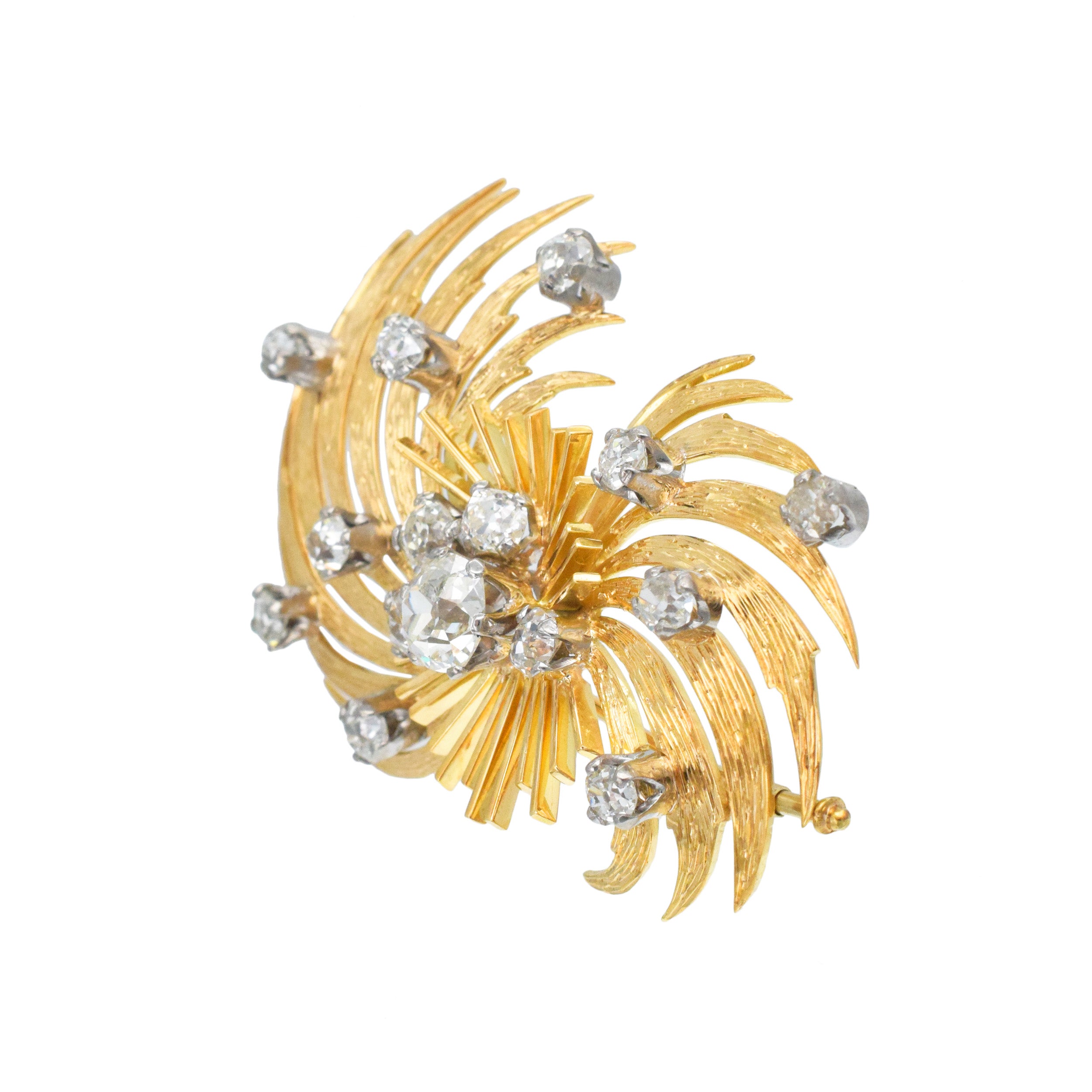 Garrard&Co. Vintage 18k Yellow Gold And Diamond Earrings And Brooch Set