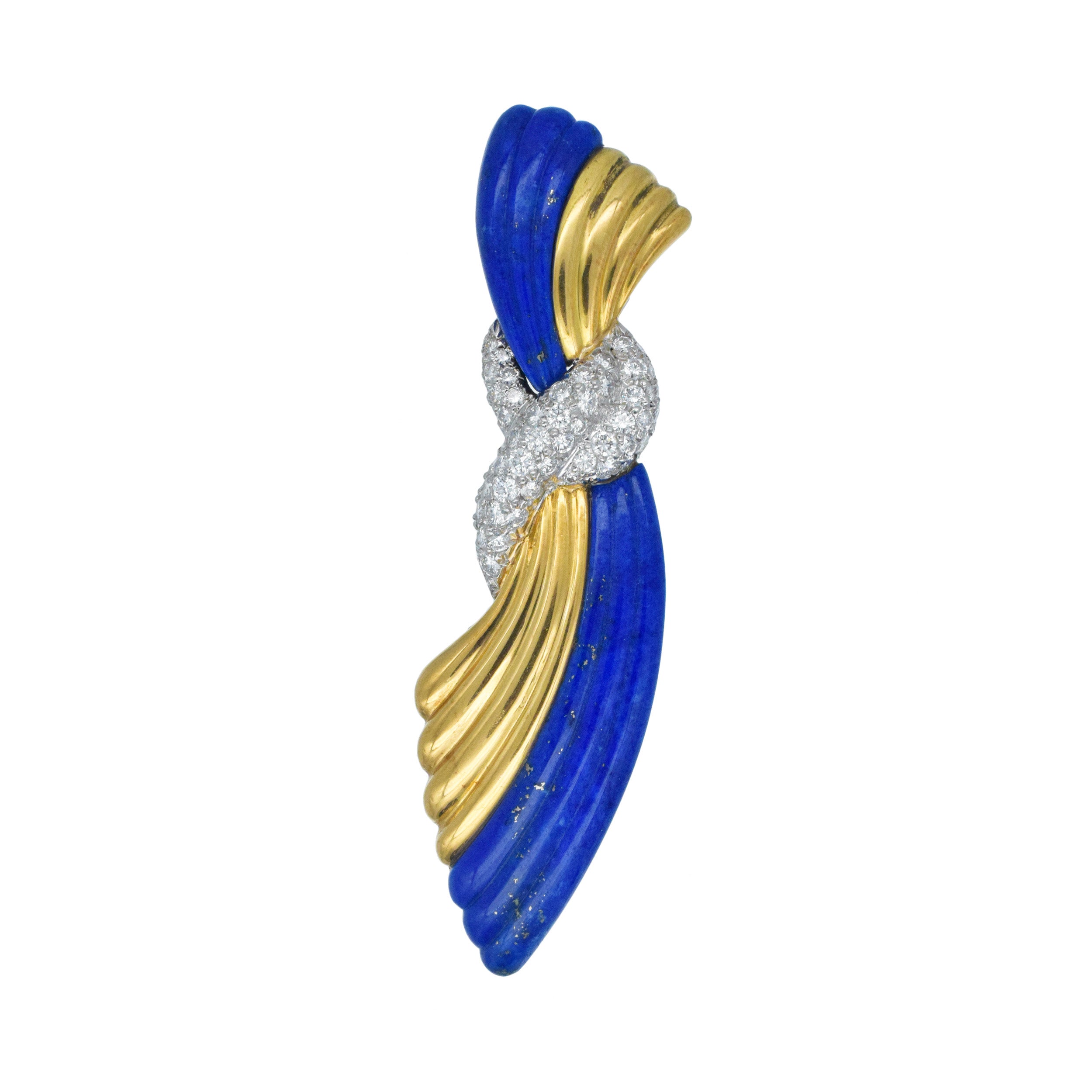 Tiffany & Co. Diamond, and Lapis Lazuli Swag Design  Brooch In 18k Gold