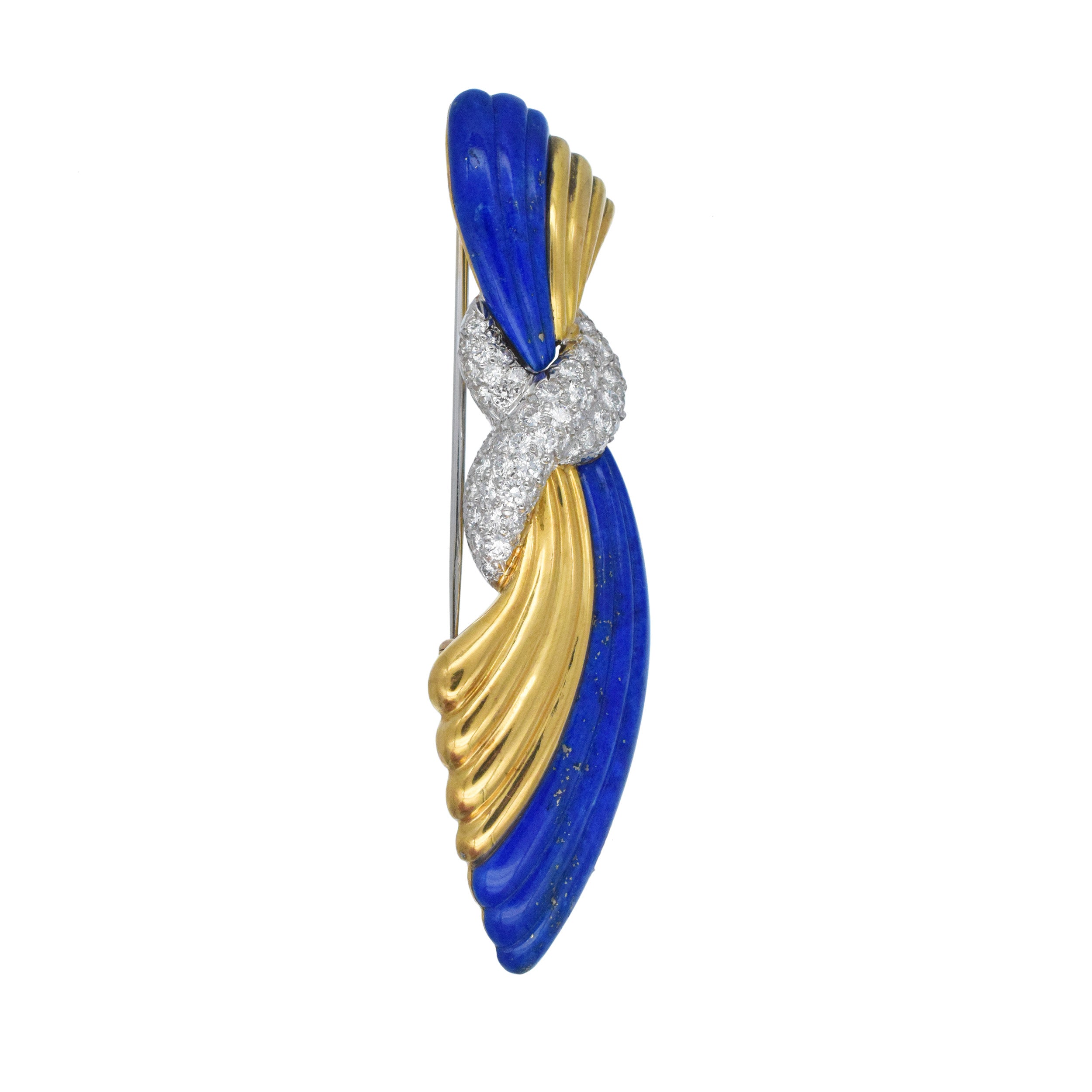 Tiffany & Co. Diamond, and Lapis Lazuli Swag Design  Brooch In 18k Gold