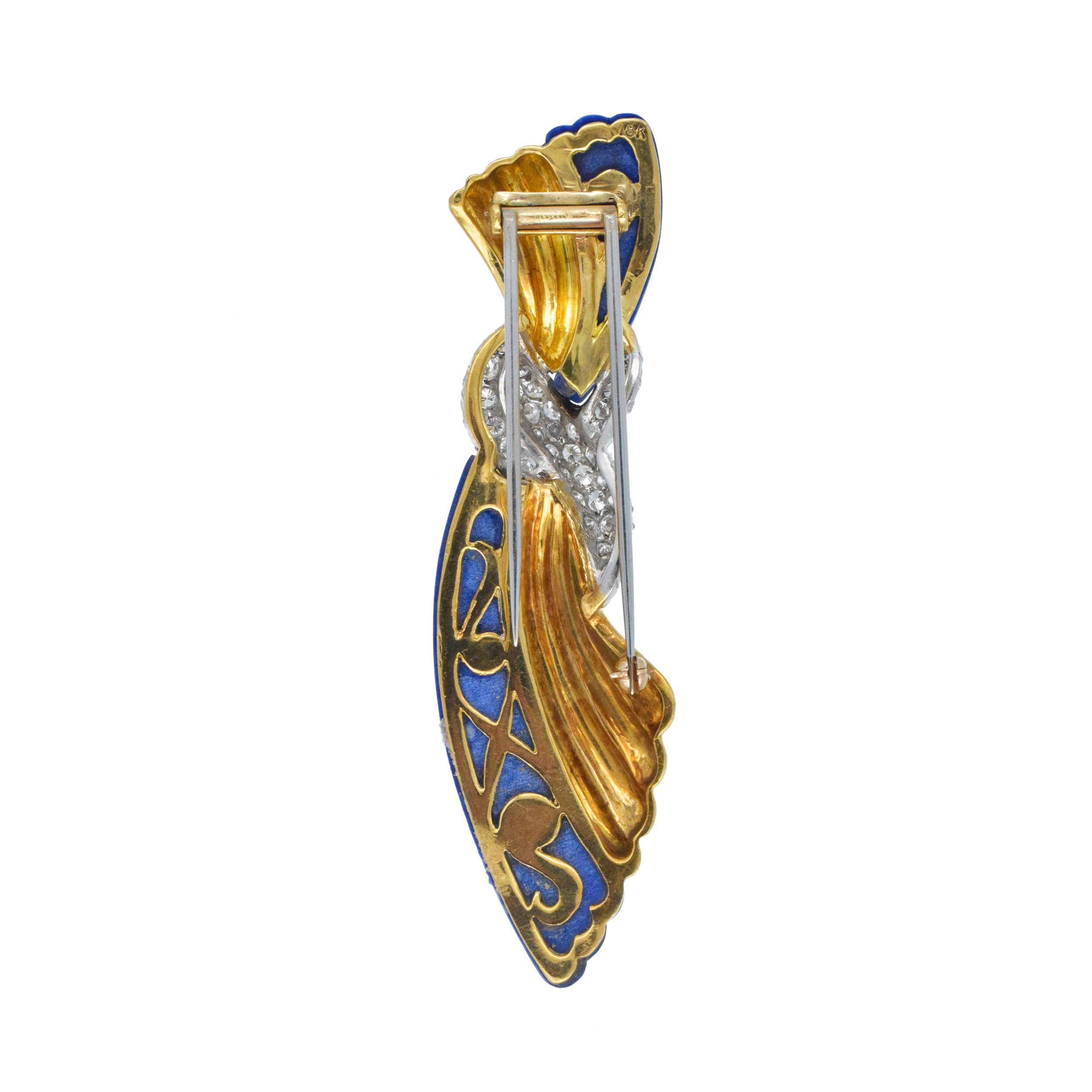Tiffany & Co. Diamond, and Lapis Lazuli Swag Design  Brooch In 18k Gold