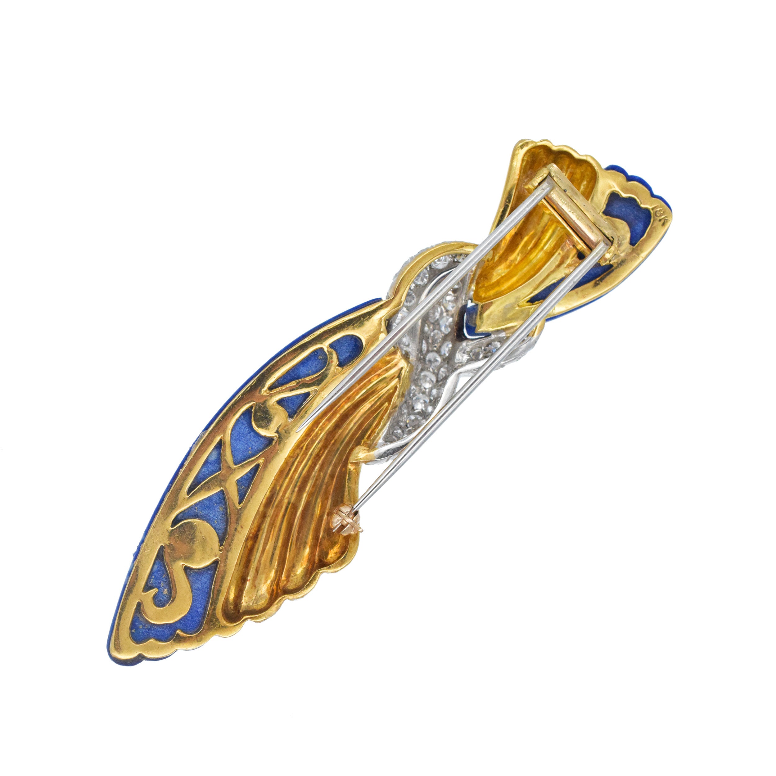 Tiffany & Co. Diamond, and Lapis Lazuli Swag Design  Brooch In 18k Gold