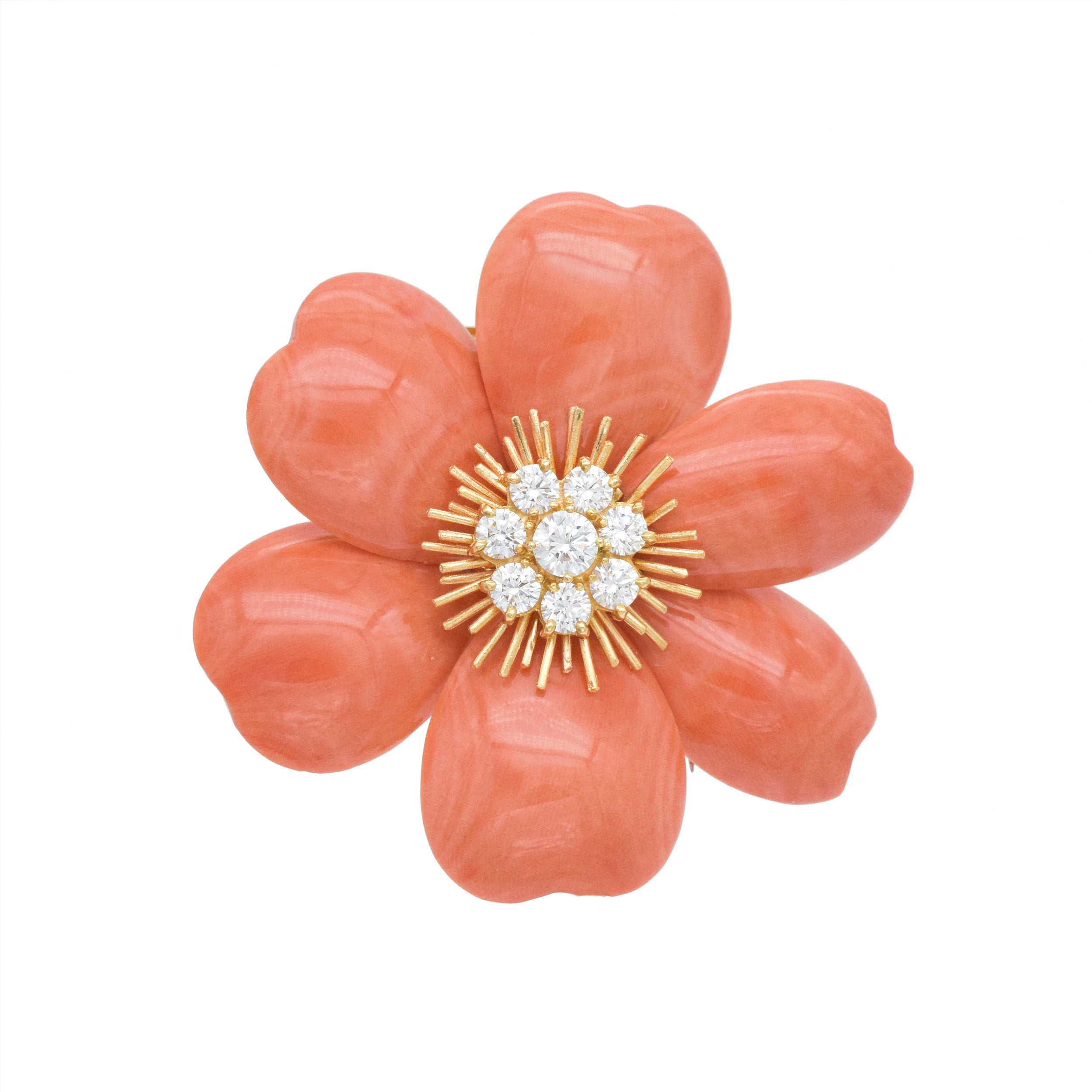 Van Cleef &. Arpels Coral ’Rose de Noel’ In 18k Yellow Gold