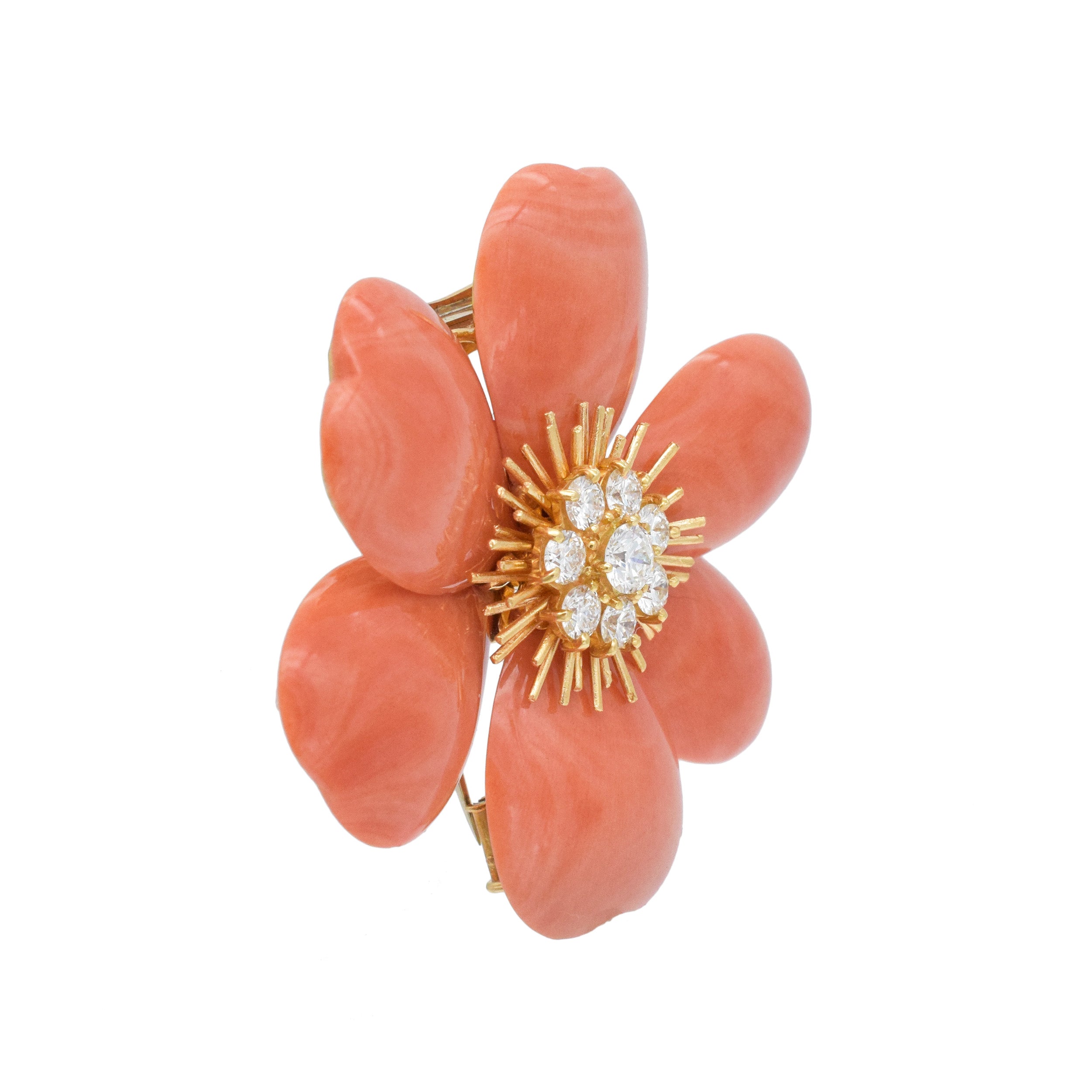Van Cleef &. Arpels Coral ’Rose de Noel’ In 18k Yellow Gold
