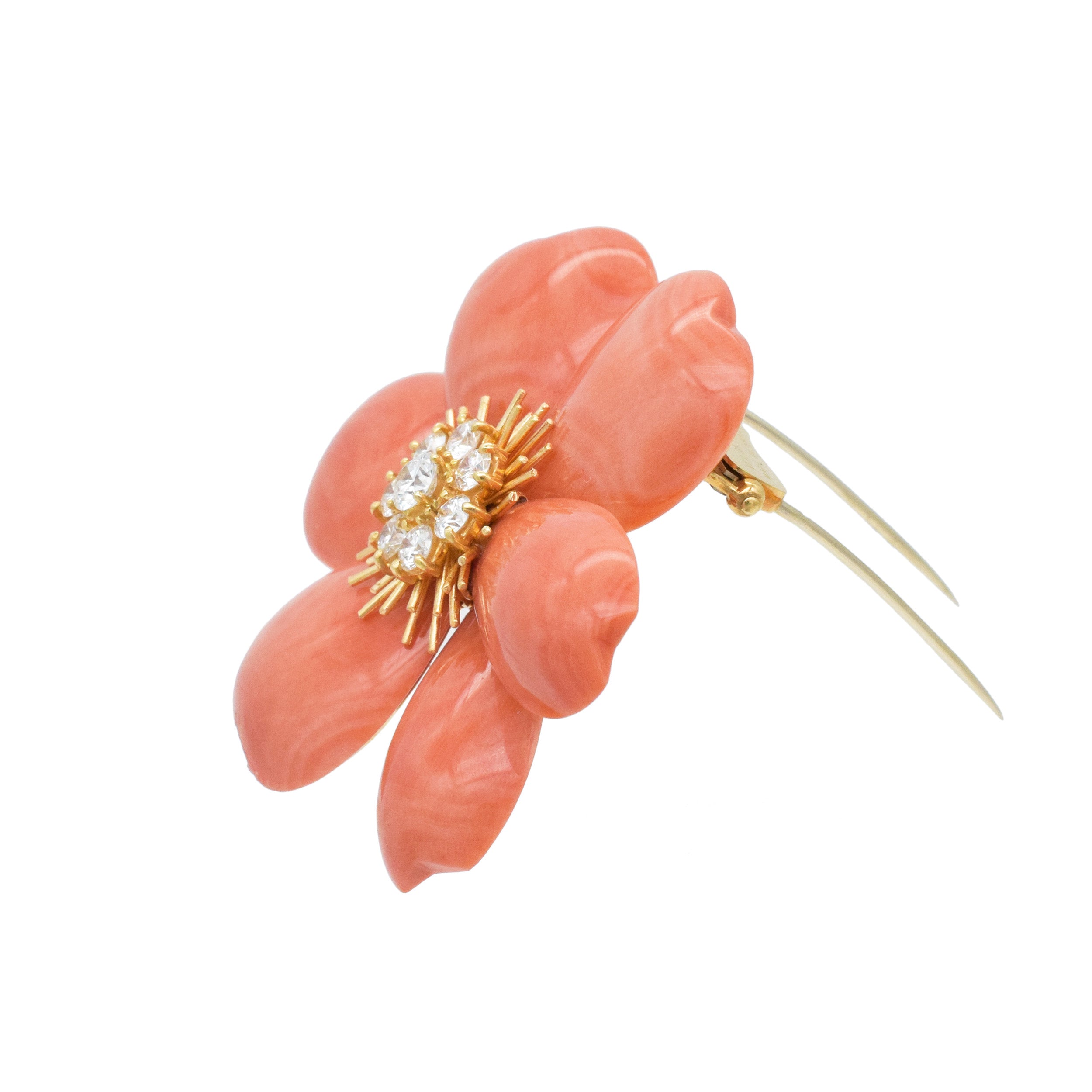 Van Cleef &. Arpels Coral ’Rose de Noel’ In 18k Yellow Gold