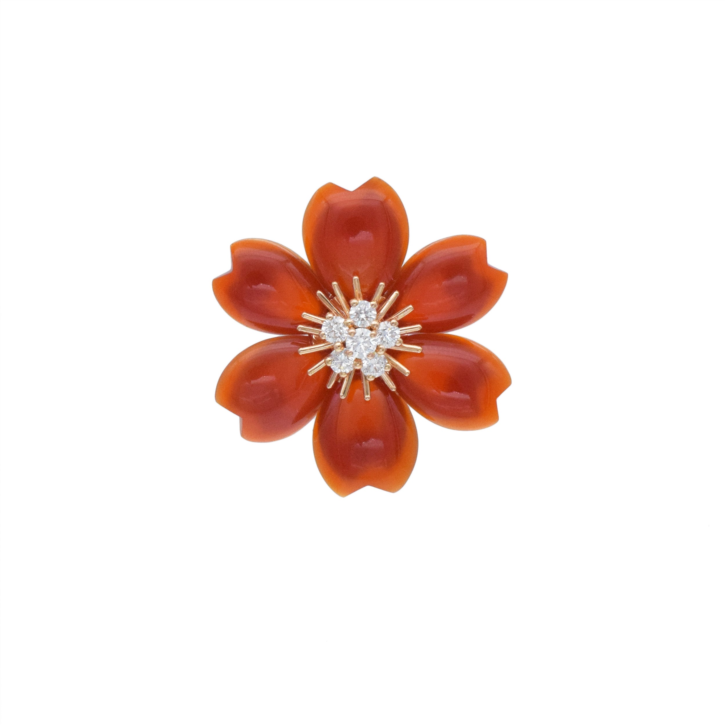 Van Cleef & Arpels Carnelian Rose De Noel Clip Brooch / Pendant In 18k Yellow Gold. Small Model
