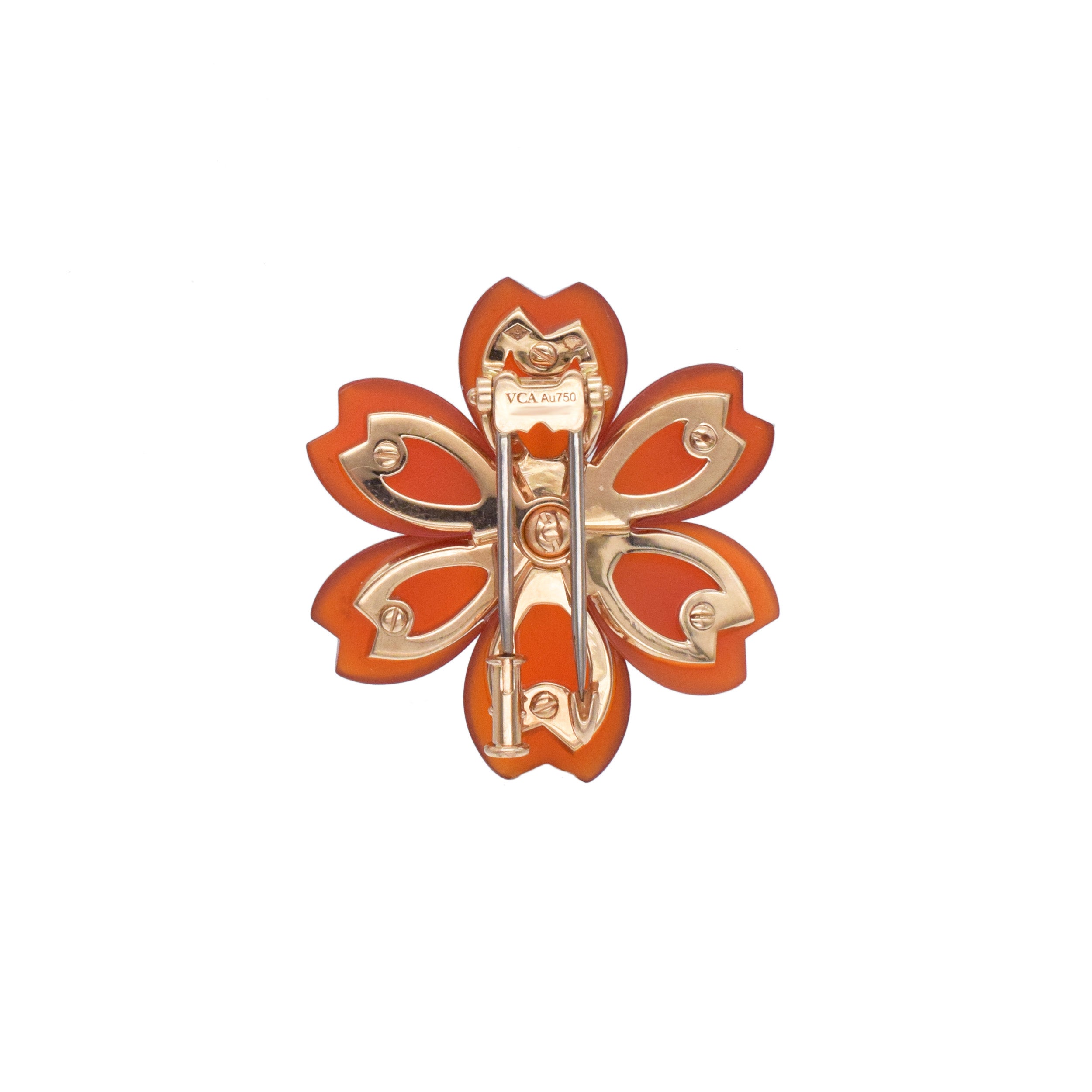 Van Cleef & Arpels Carnelian Rose De Noel Clip Brooch / Pendant In 18k Yellow Gold. Small Model
