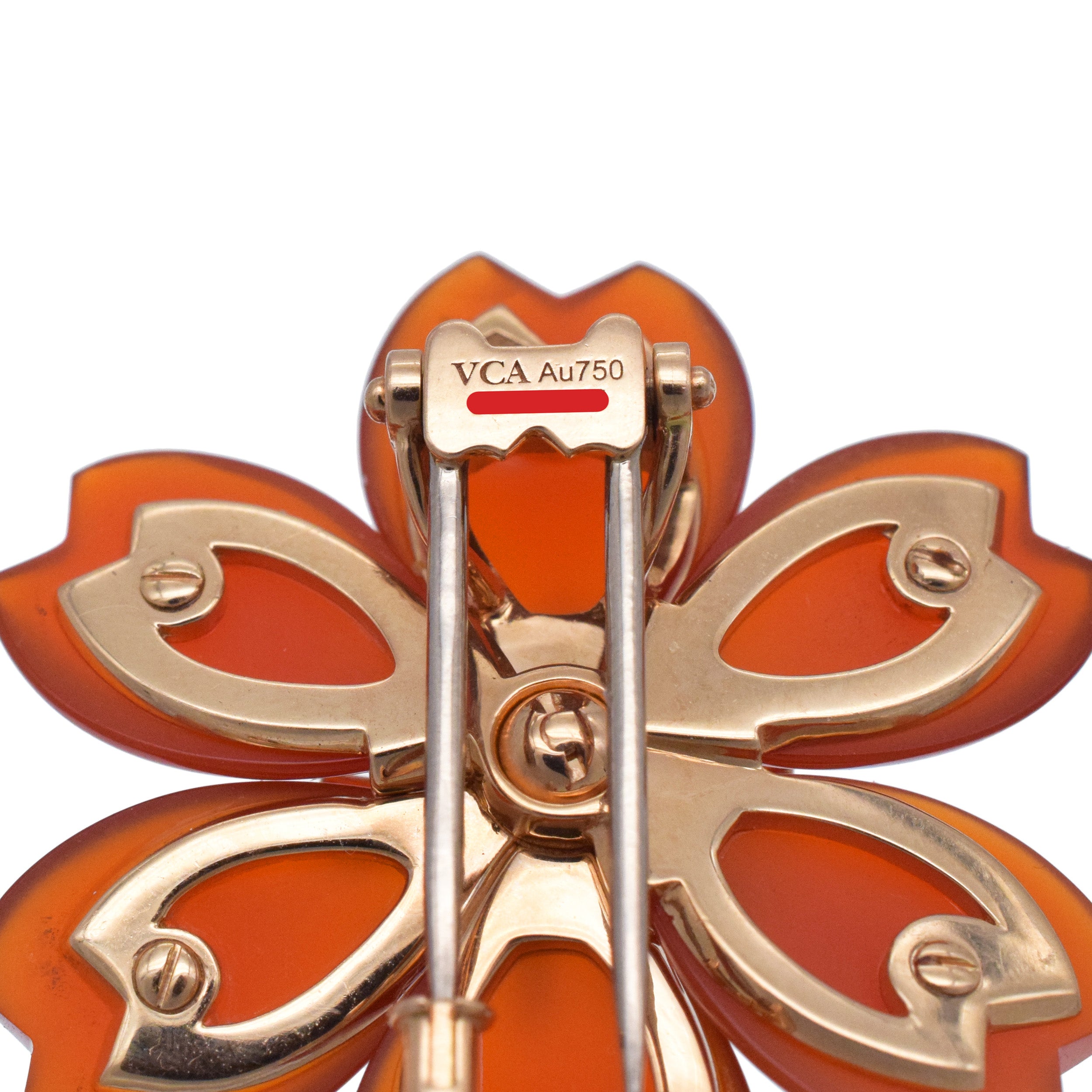 Van Cleef & Arpels Carnelian Rose De Noel Clip Brooch / Pendant In 18k Yellow Gold. Small Model