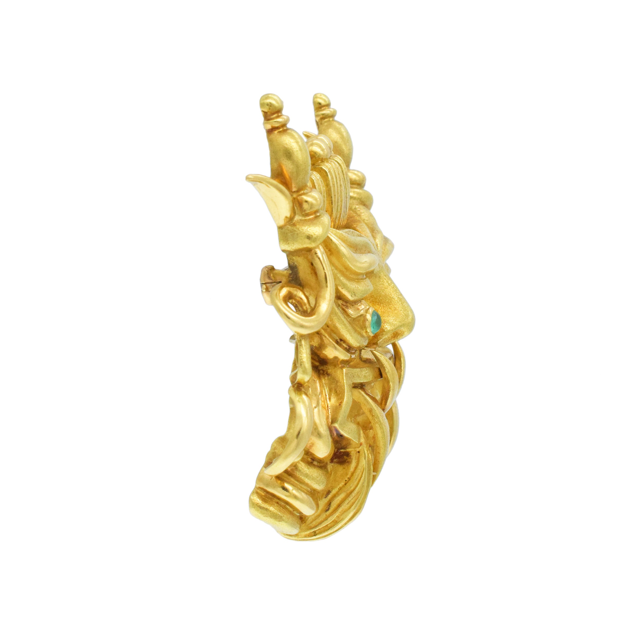 Tiffany&Co 18k Yellow Gold Mask Brooch / Pendant With Emerald Eyes