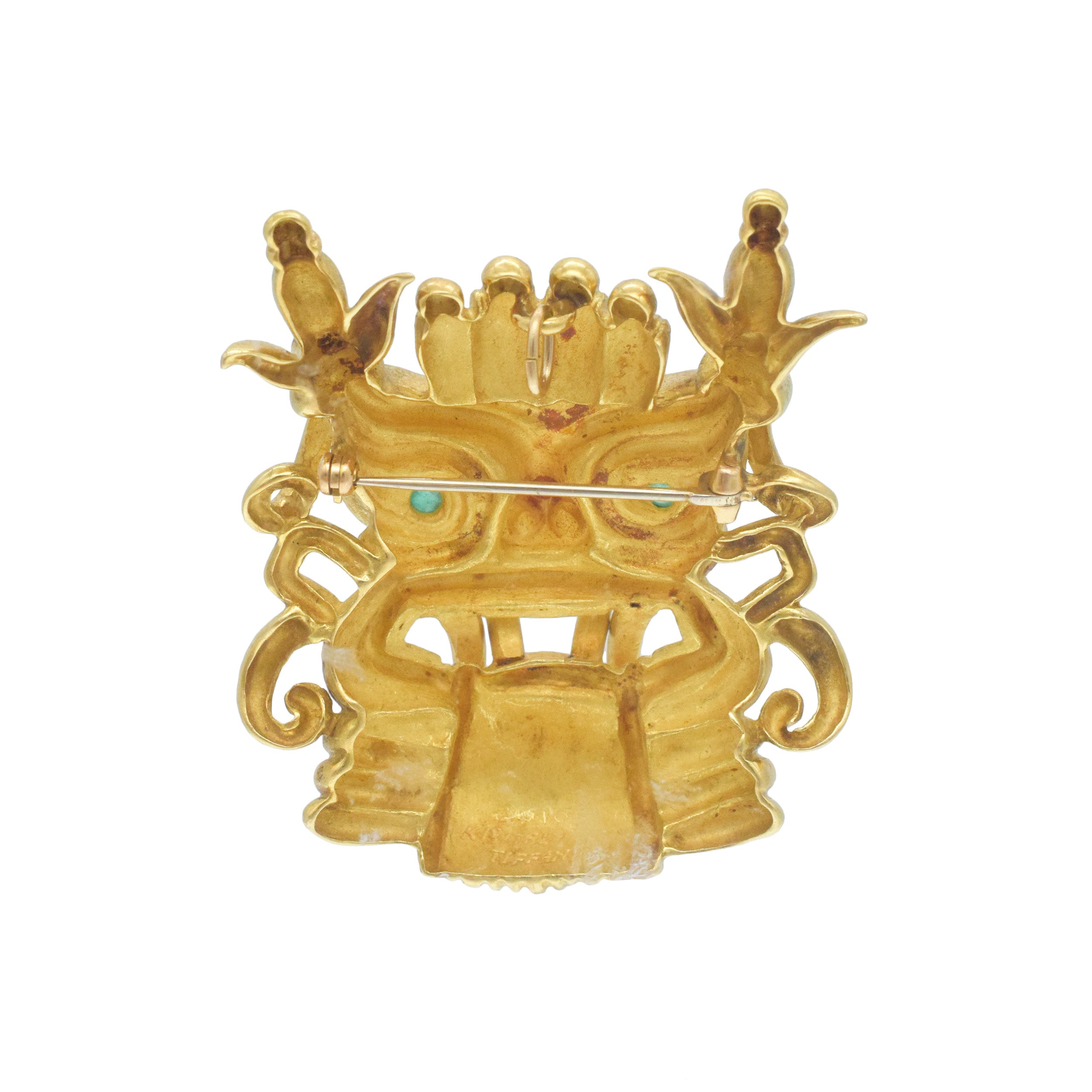Tiffany&Co 18k Yellow Gold Mask Brooch / Pendant With Emerald Eyes