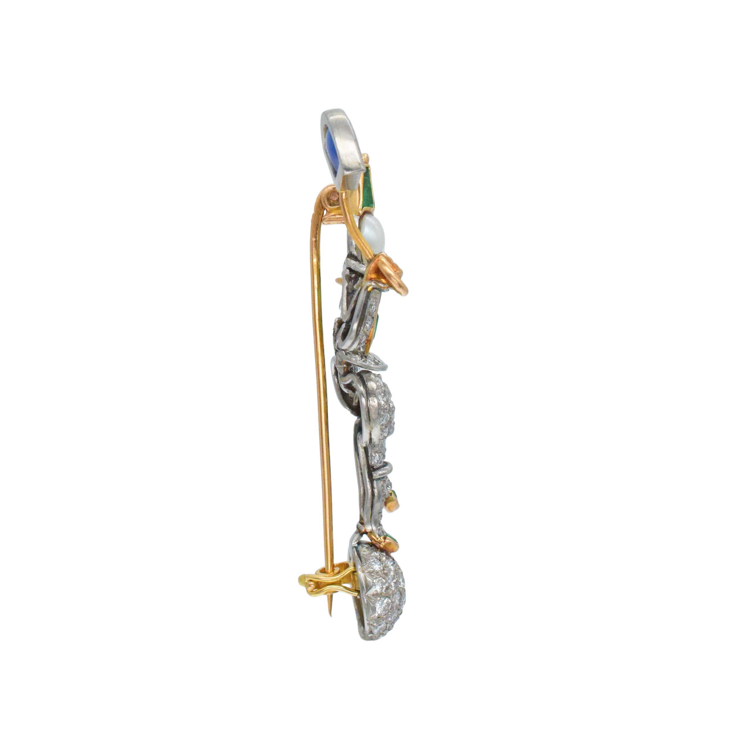 Diamond, Sapphire, Emerald And Pearl Clown Brooch In Platinum And Rose Gold