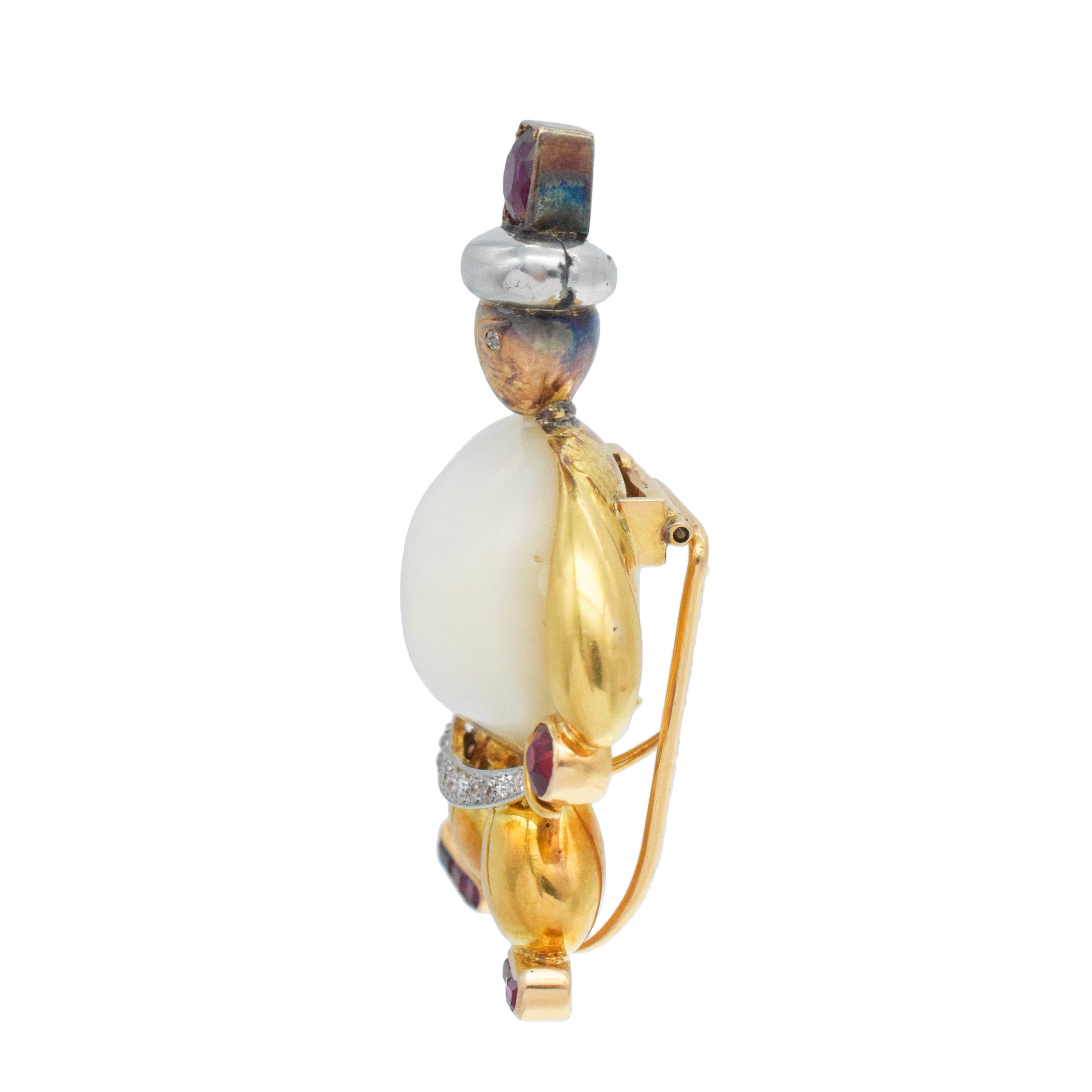 Vintage Mabe Pearl, Ruby And Diamond Cavalry Warrior Brooch In 18k Yellow Gold