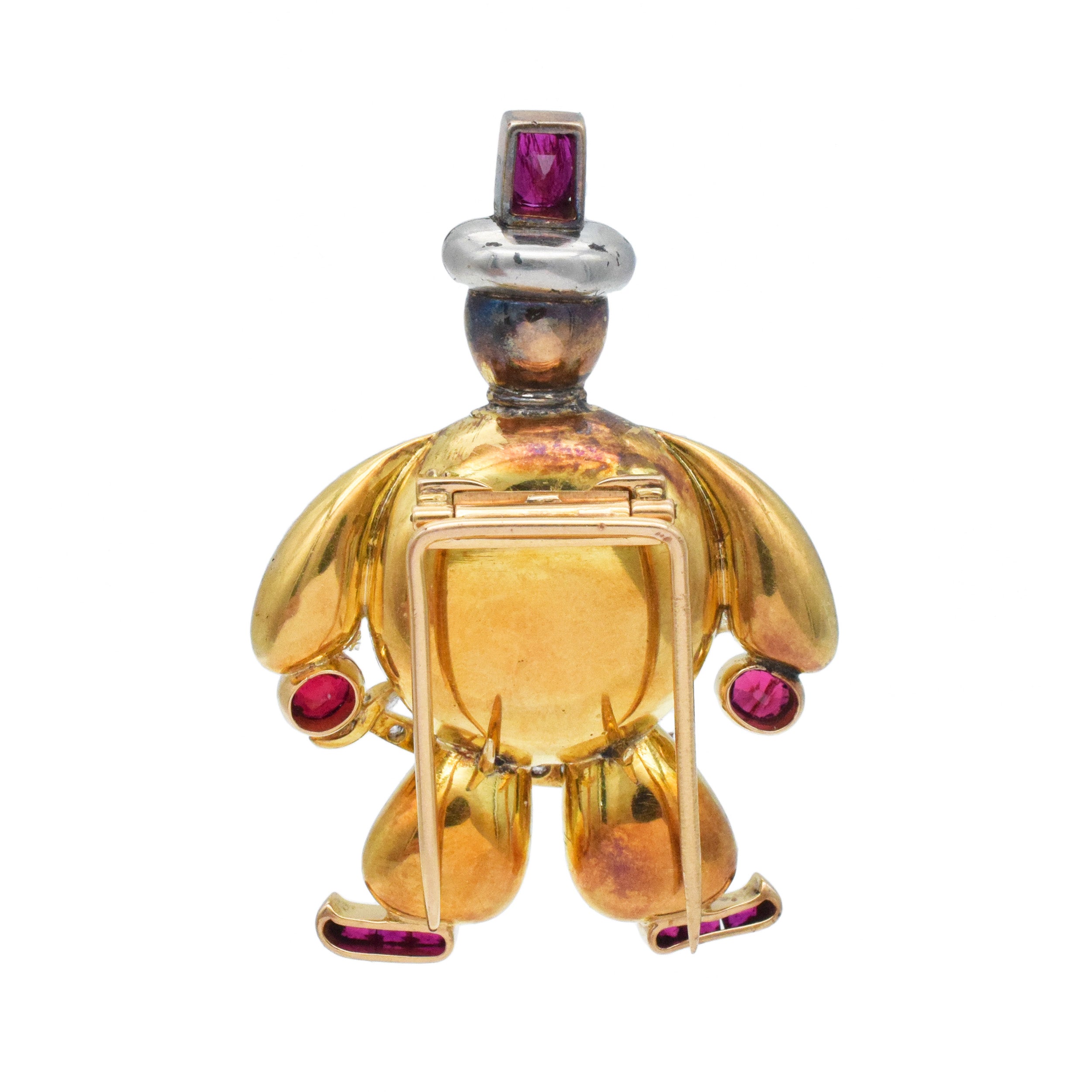 Vintage Mabe Pearl, Ruby And Diamond Cavalry Warrior Brooch In 18k Yellow Gold