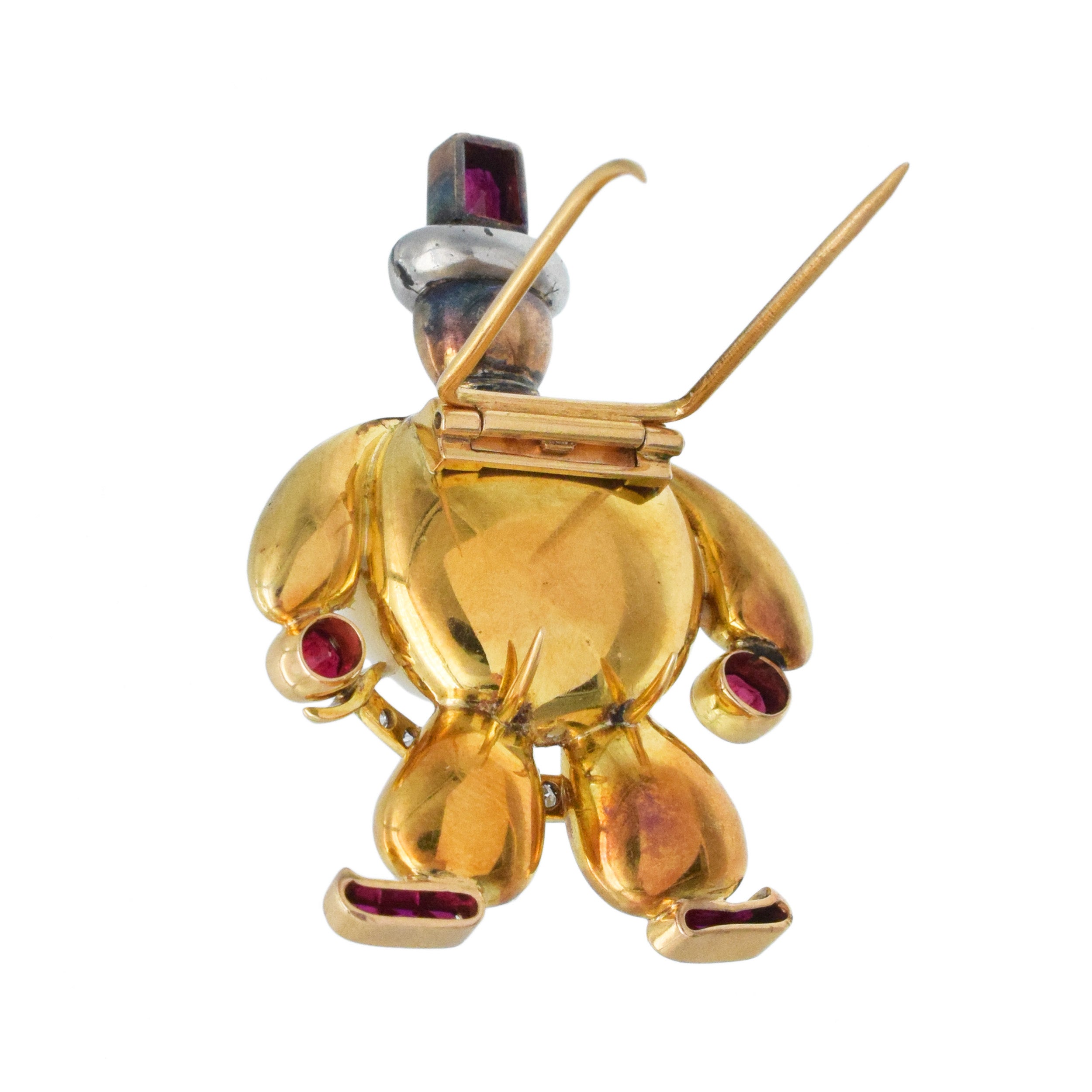 Vintage Mabe Pearl, Ruby And Diamond Cavalry Warrior Brooch In 18k Yellow Gold