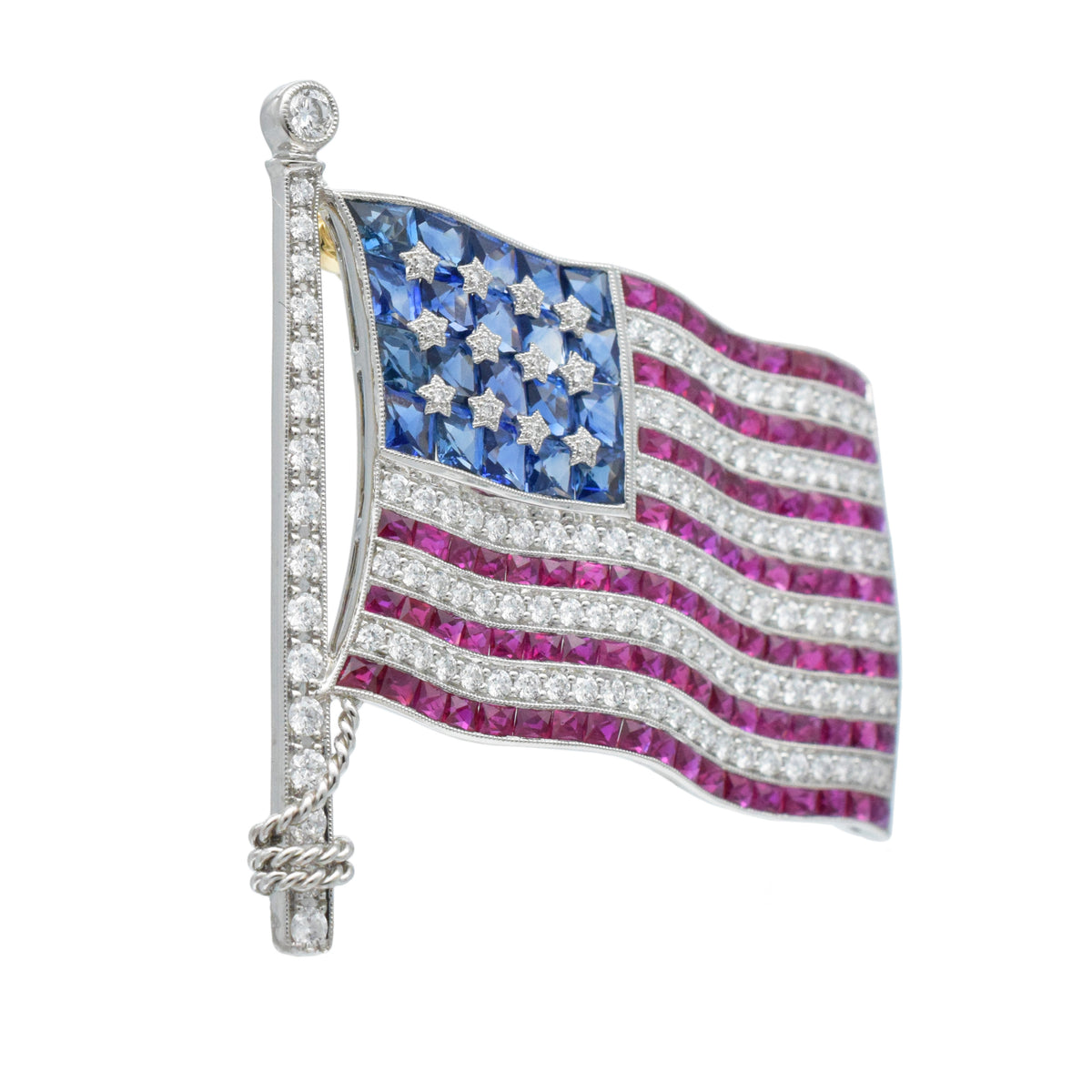 American flag Diamond, Sapphire & Ruby brooch in platinum