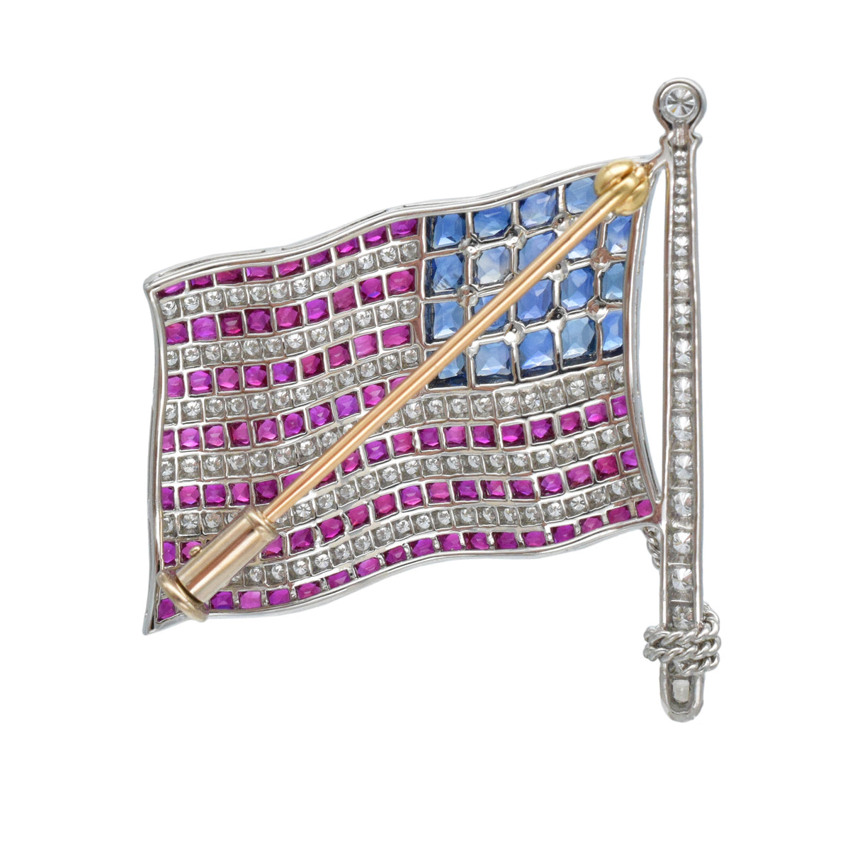 American flag Diamond, Sapphire & Ruby brooch in platinum