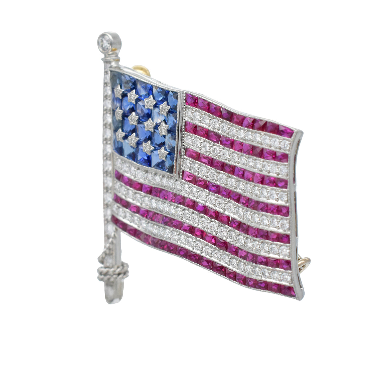 American flag Diamond, Sapphire & Ruby brooch in platinum
