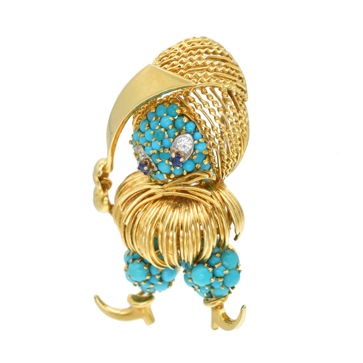 Tiffany & Co. Mystical Creature Turquoise, Sapphire, And Diamond Brooch Crafted In 18k Yellow Gold