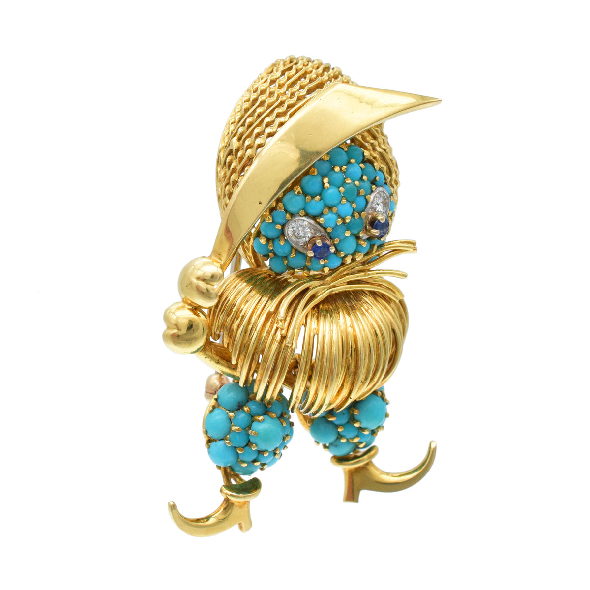 Tiffany & Co. Mystical Creature Turquoise, Sapphire, And Diamond Brooch Crafted In 18k Yellow Gold