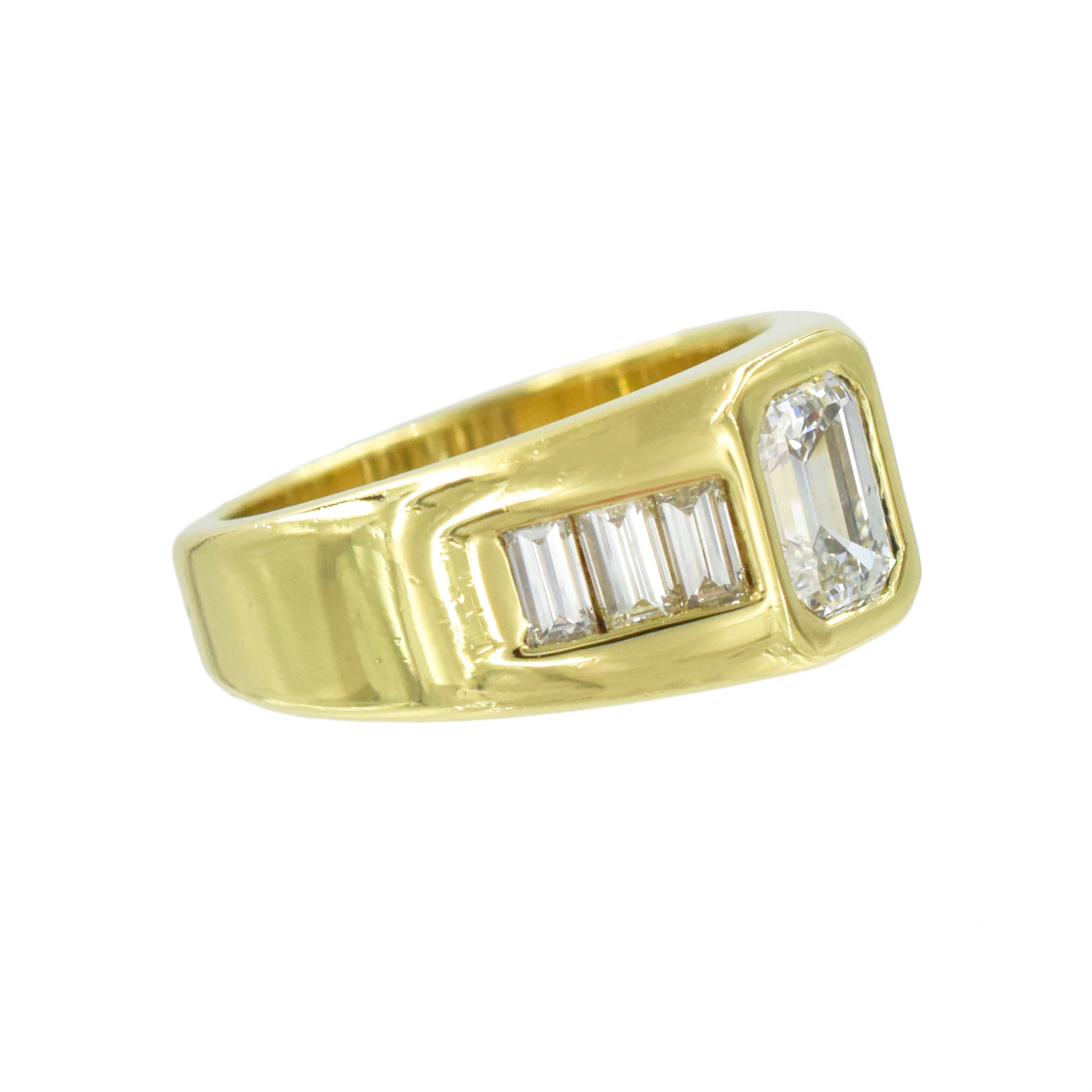 2.00ct Burnished Emerald Cut And Baguette Cut Diamond Ring In 18k Yellow Gold