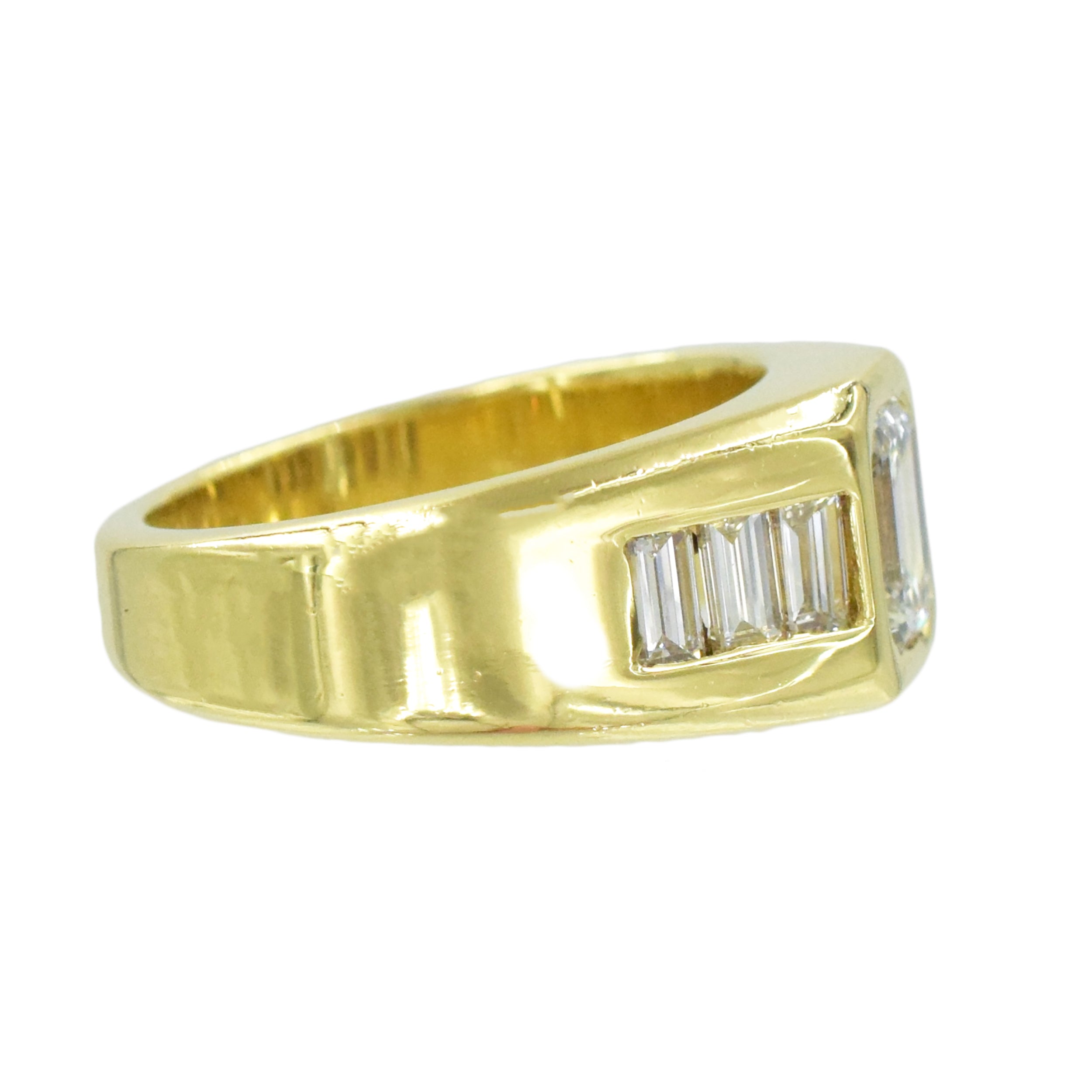 2.00ct Burnished Emerald Cut And Baguette Cut Diamond Ring In 18k Yellow Gold