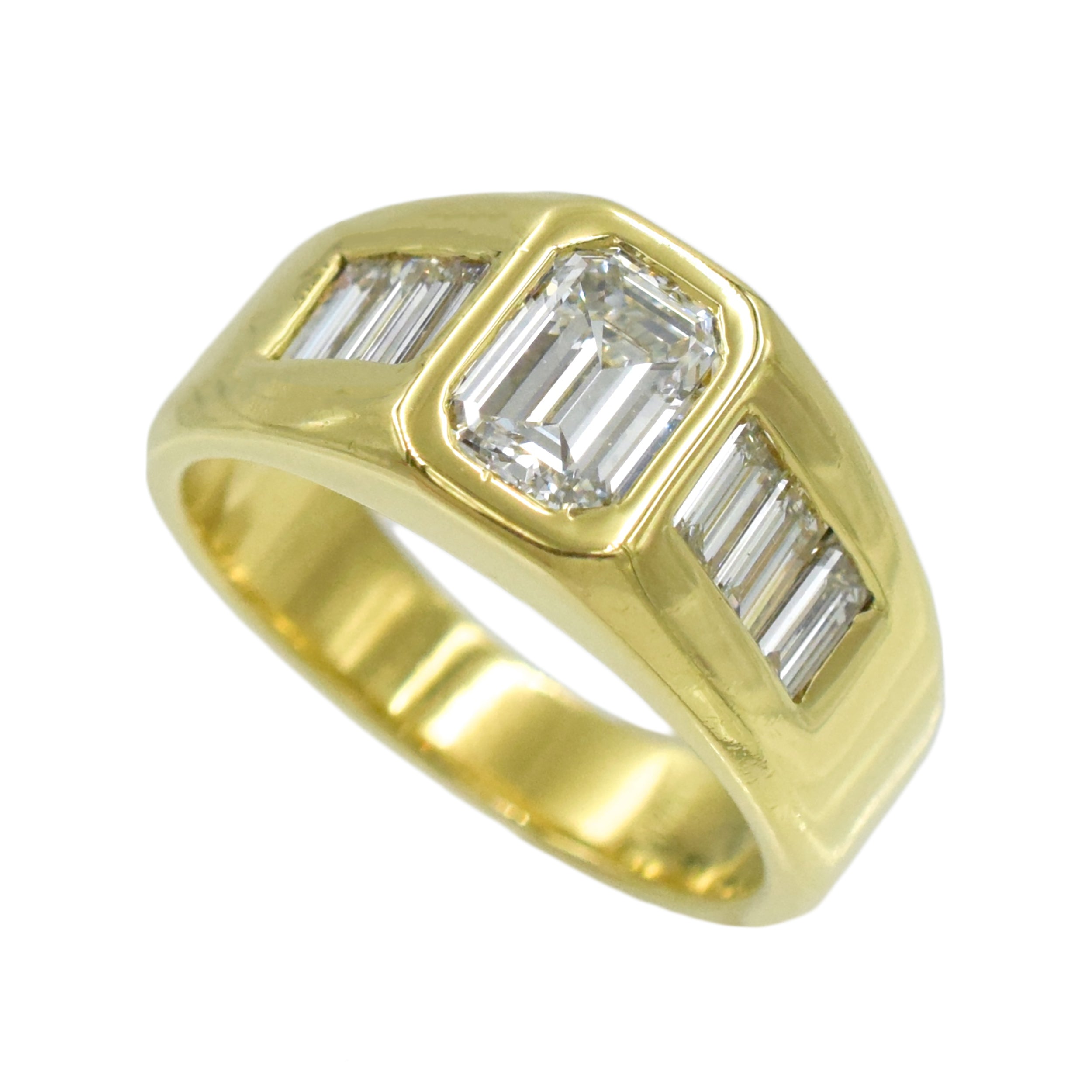 2.00ct Burnished Emerald Cut And Baguette Cut Diamond Ring In 18k Yellow Gold