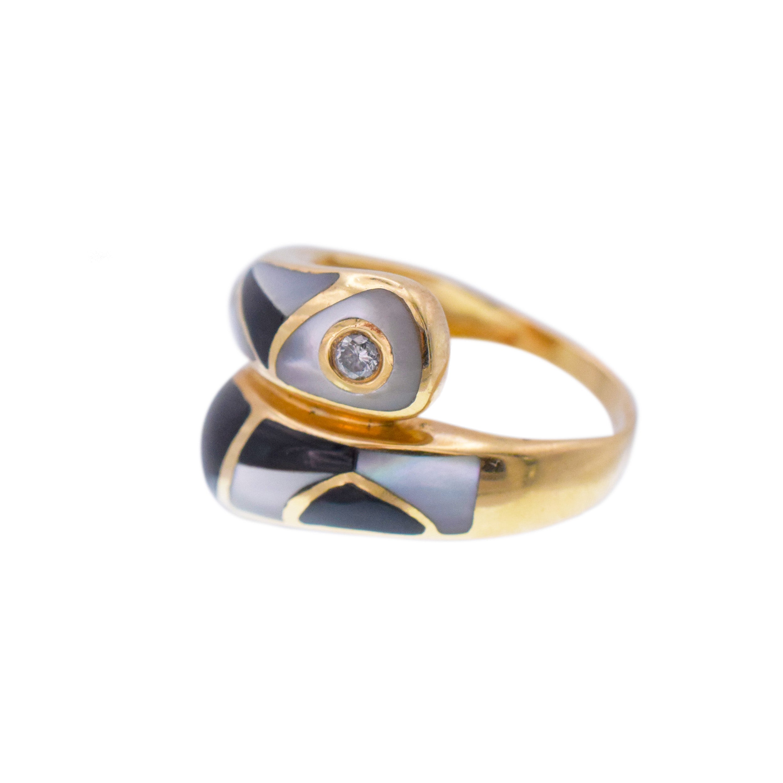 Diamond, Mother of Pearl, And Black Onyx  Bypass Ring