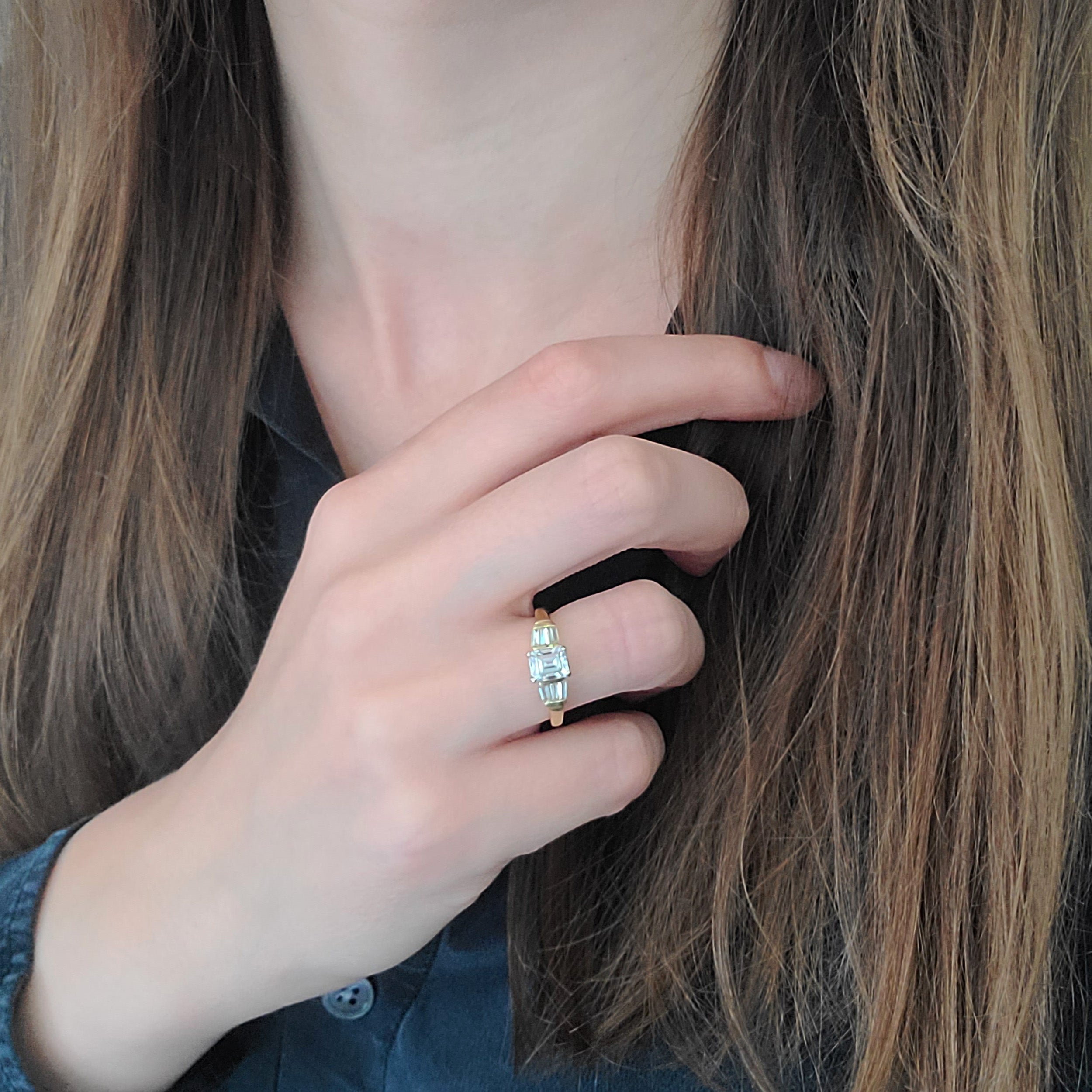 1.03ct Emerald Cut Diamond Engagement Ring In 18k Two-Tone Gold
