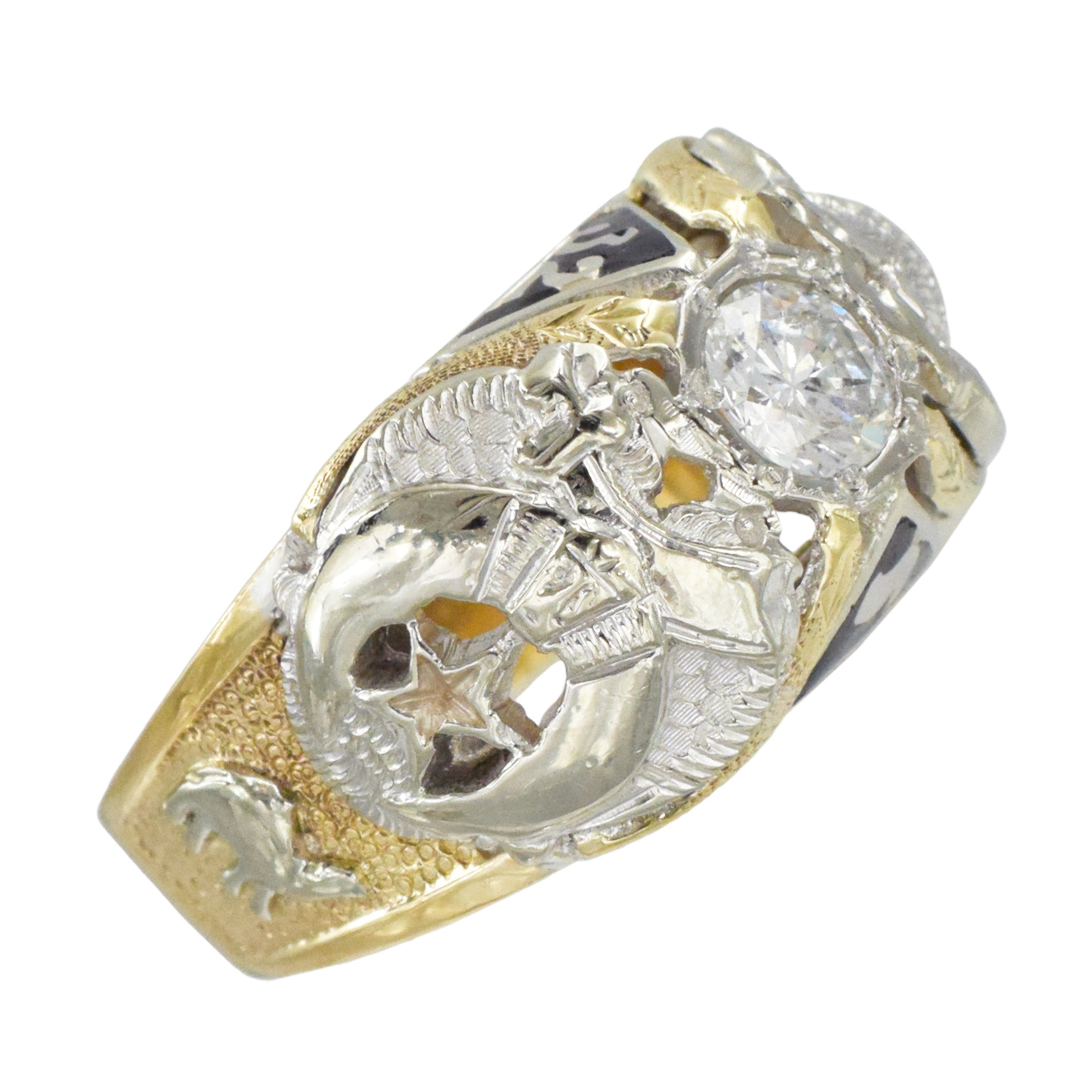 32nd Degree Scottish Rite Masonic Diamond Ring In 14k Two-Tone Gold