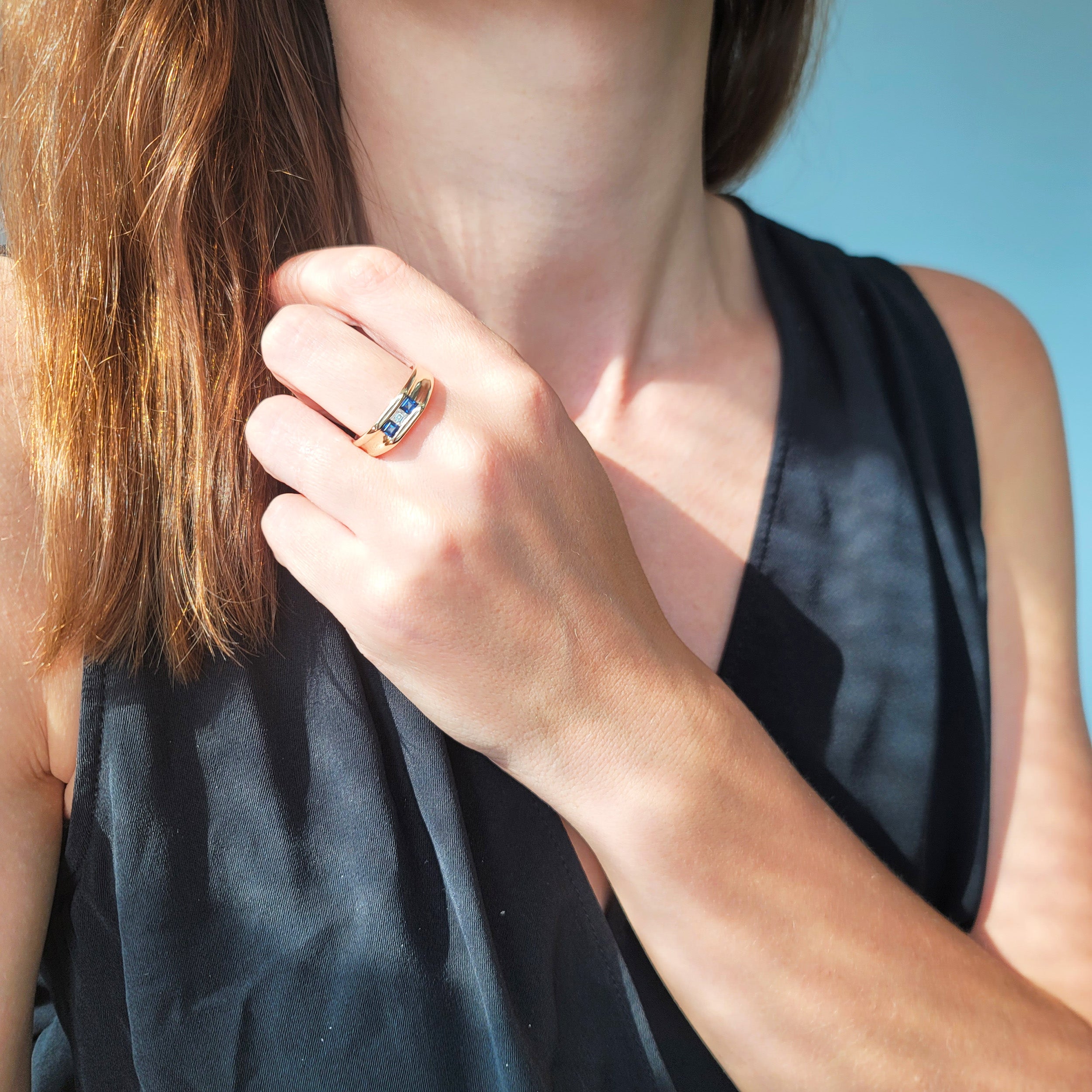Diamond And Sapphire Men's Ring In 14k Yellow Gold