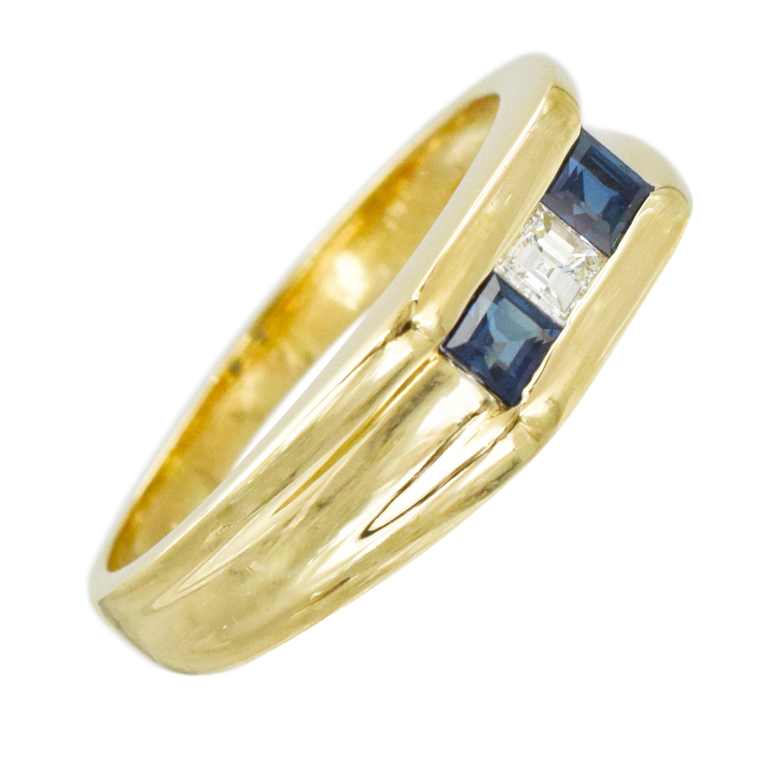 Diamond And Sapphire Men's Ring In 14k Yellow Gold