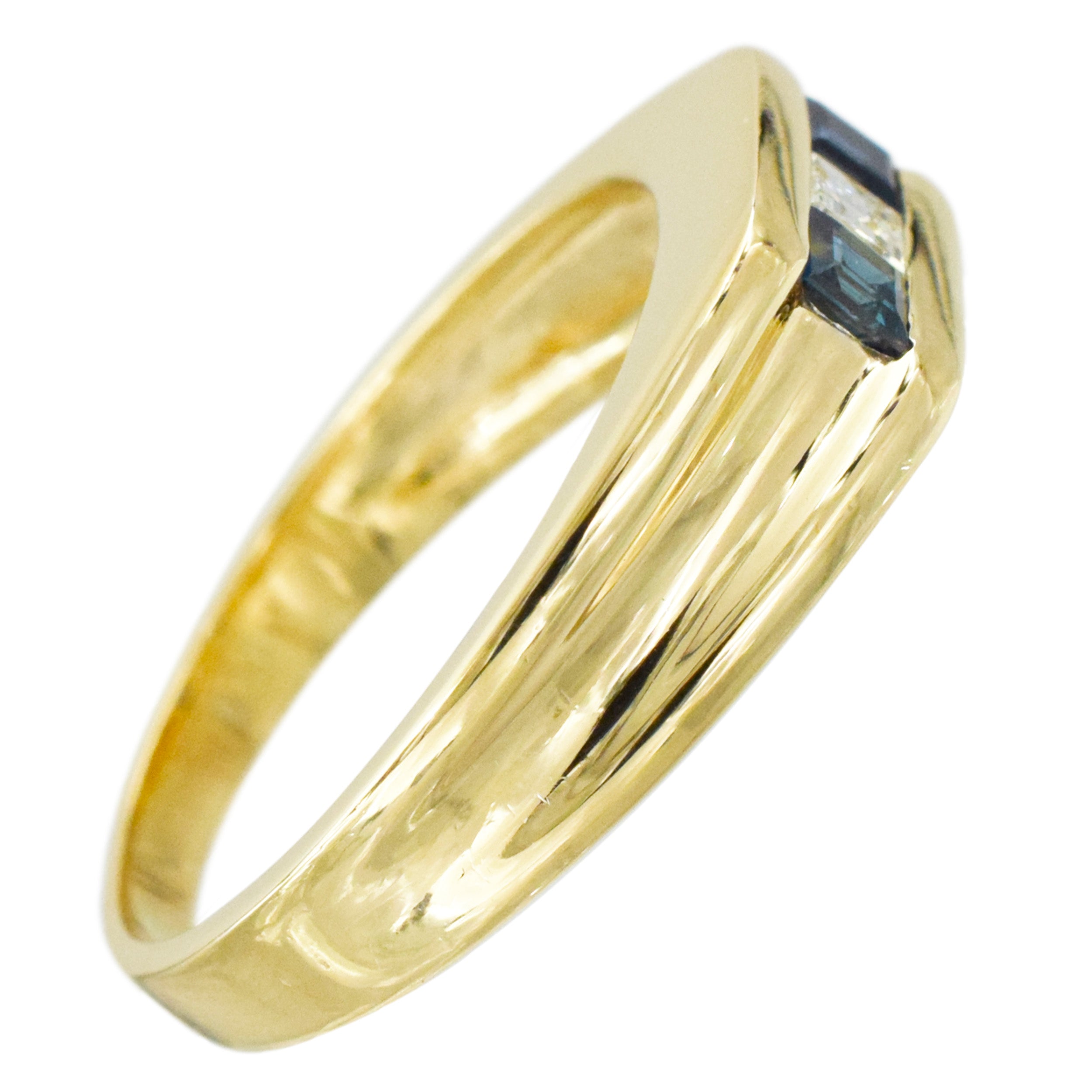 Diamond And Sapphire Men's Ring In 14k Yellow Gold