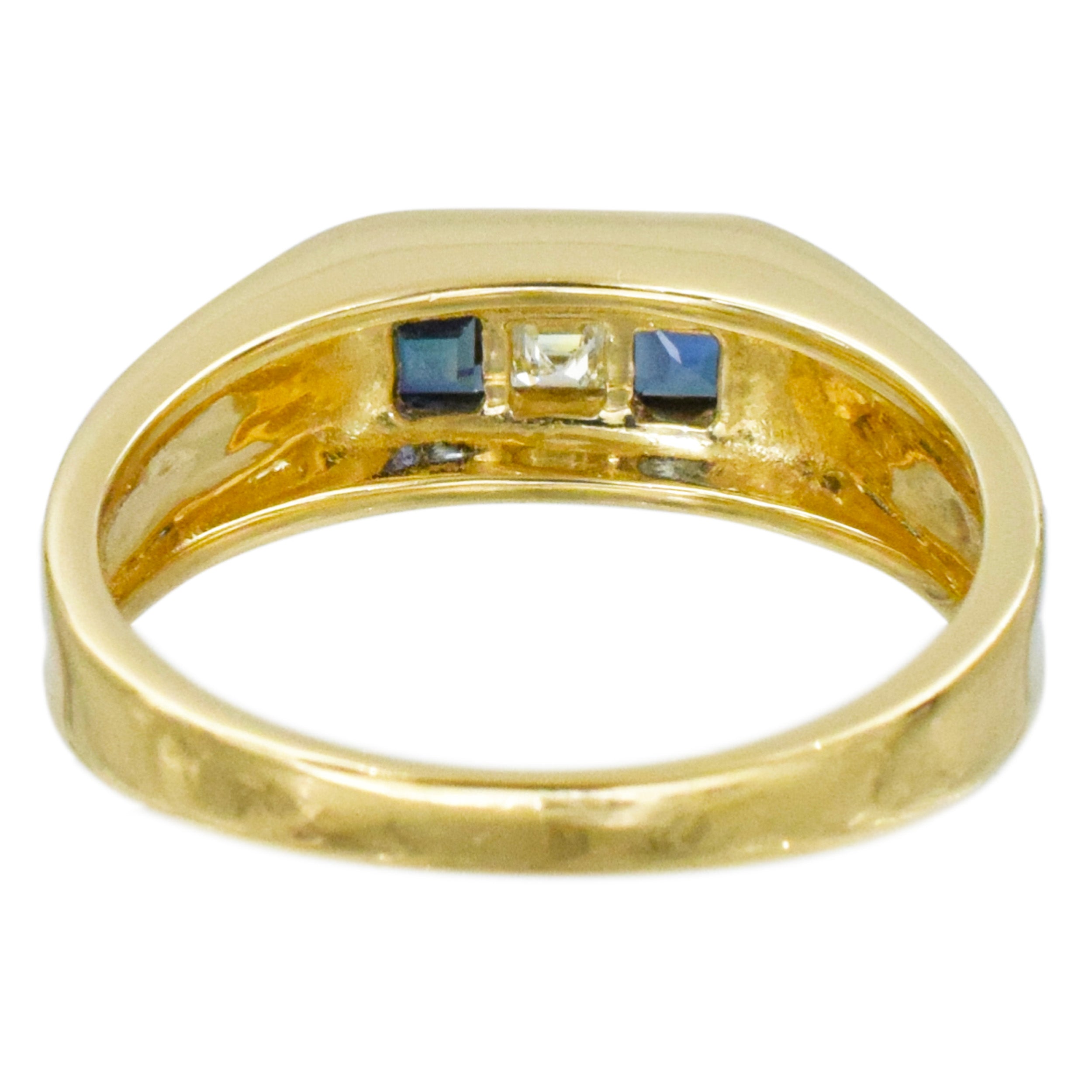 Diamond And Sapphire Men's Ring In 14k Yellow Gold