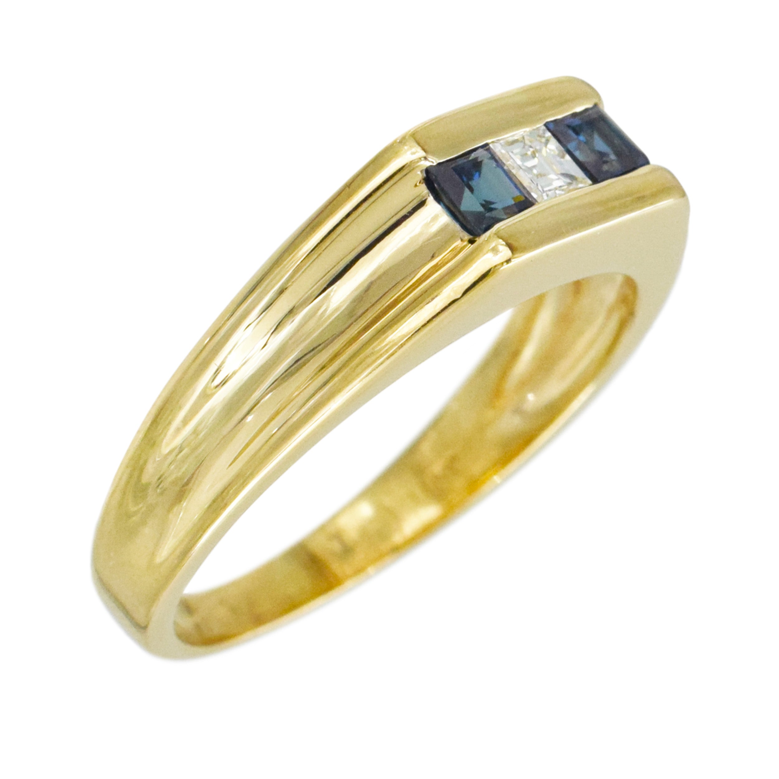 Diamond And Sapphire Men's Ring In 14k Yellow Gold