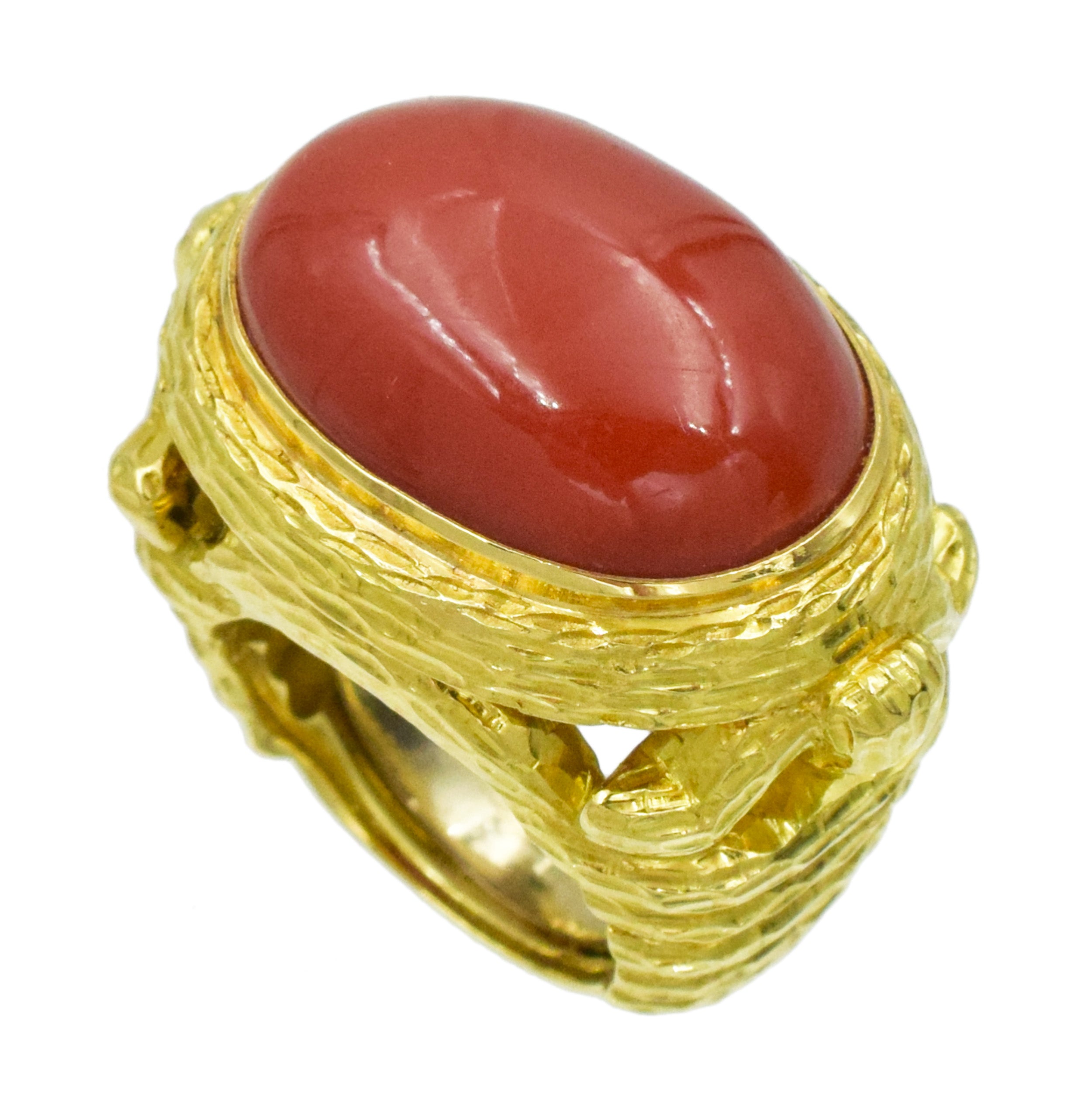 David Webb Coral Cocktail Ring in 18k Yellow Gold.