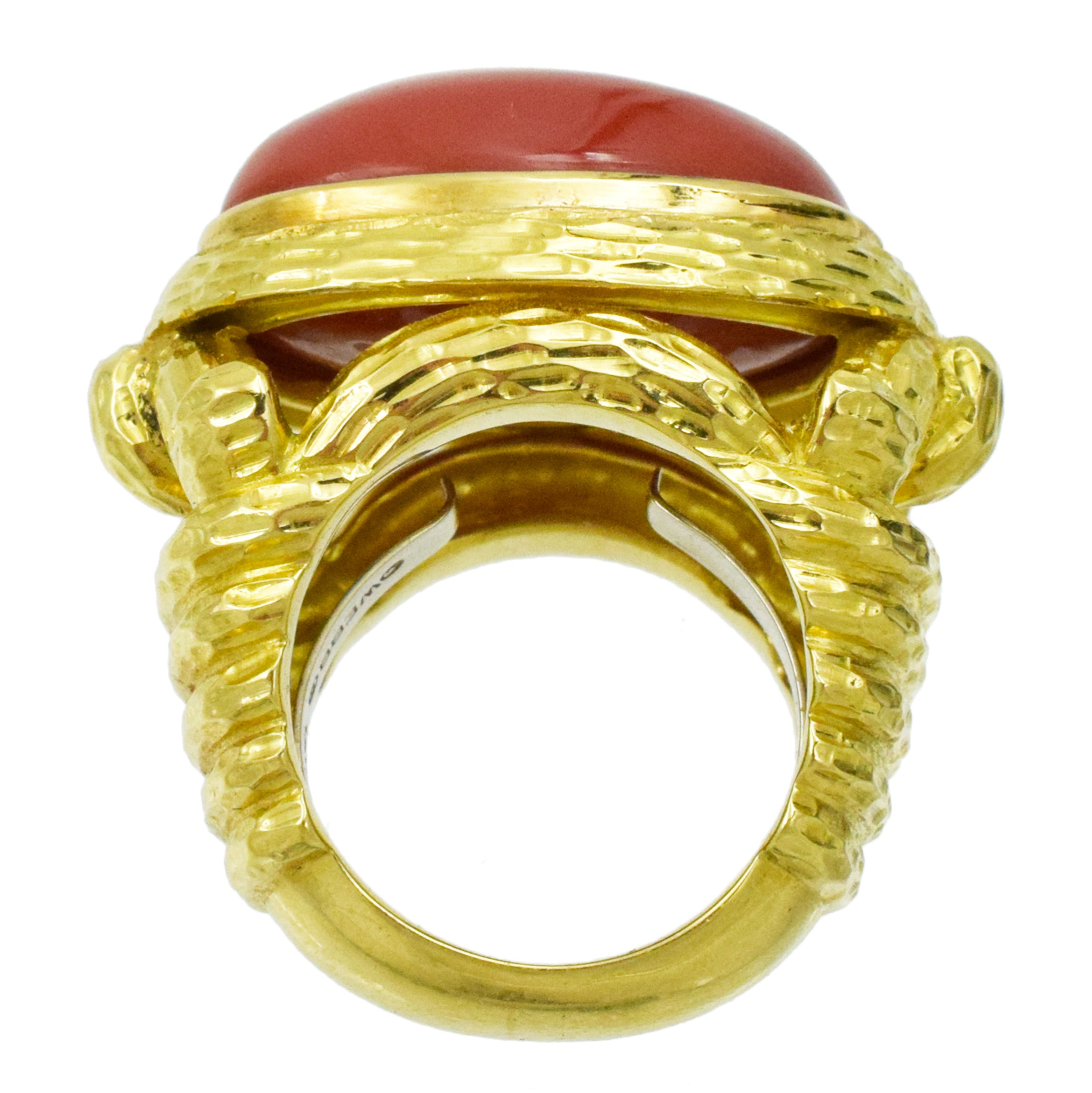 David Webb Coral Cocktail Ring in 18k Yellow Gold.