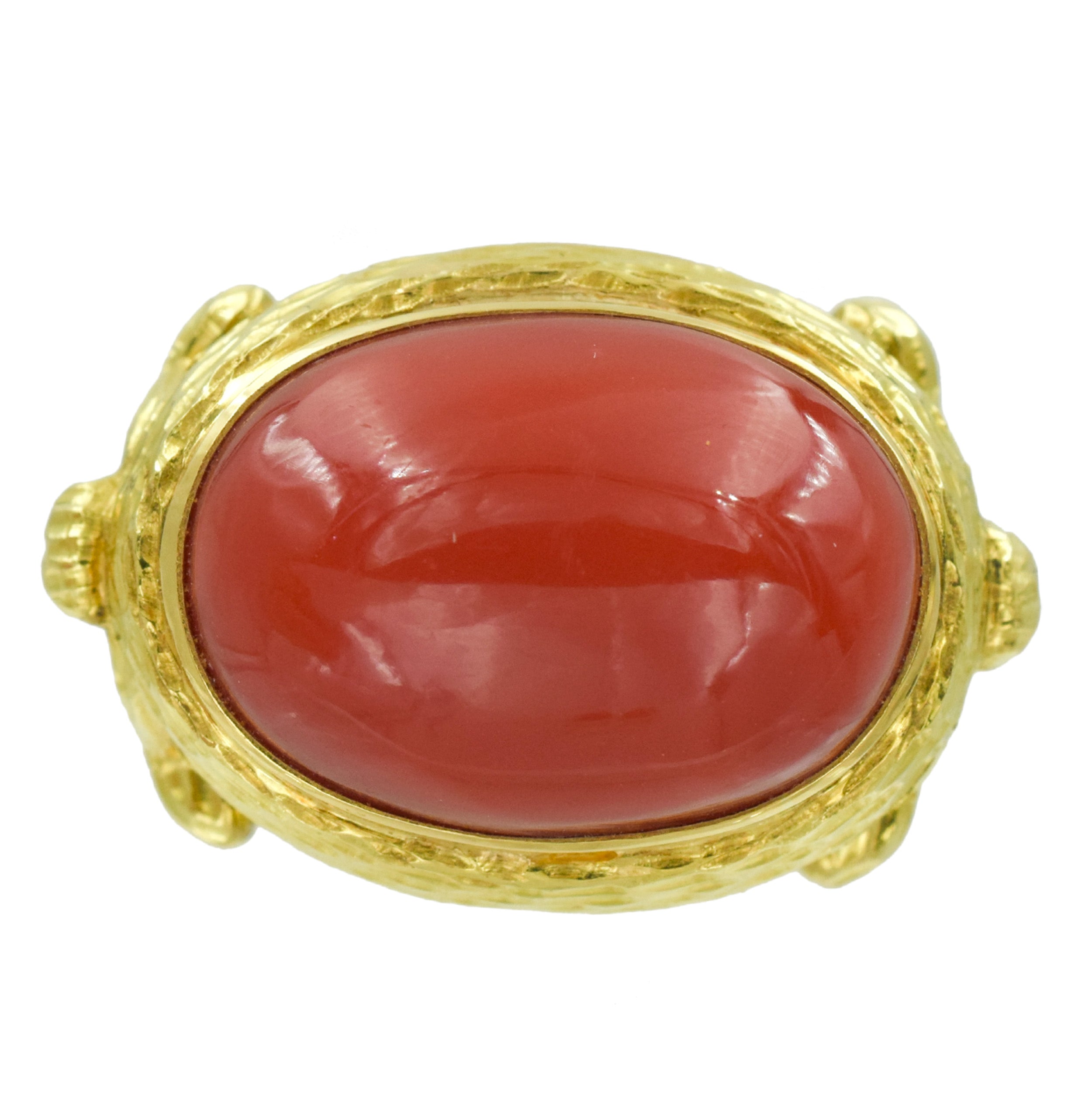 David Webb Coral Cocktail Ring in 18k Yellow Gold.