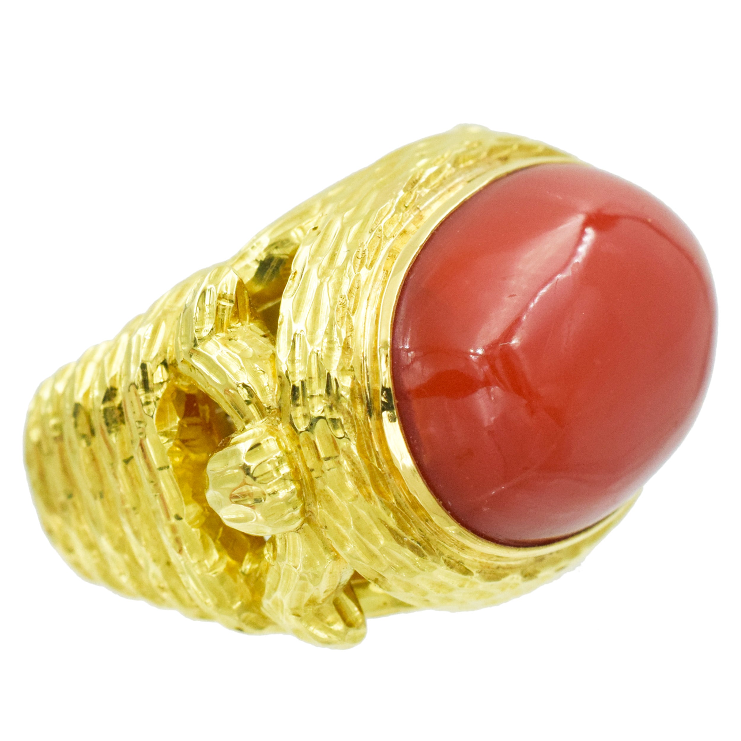 David Webb Coral Cocktail Ring in 18k Yellow Gold.