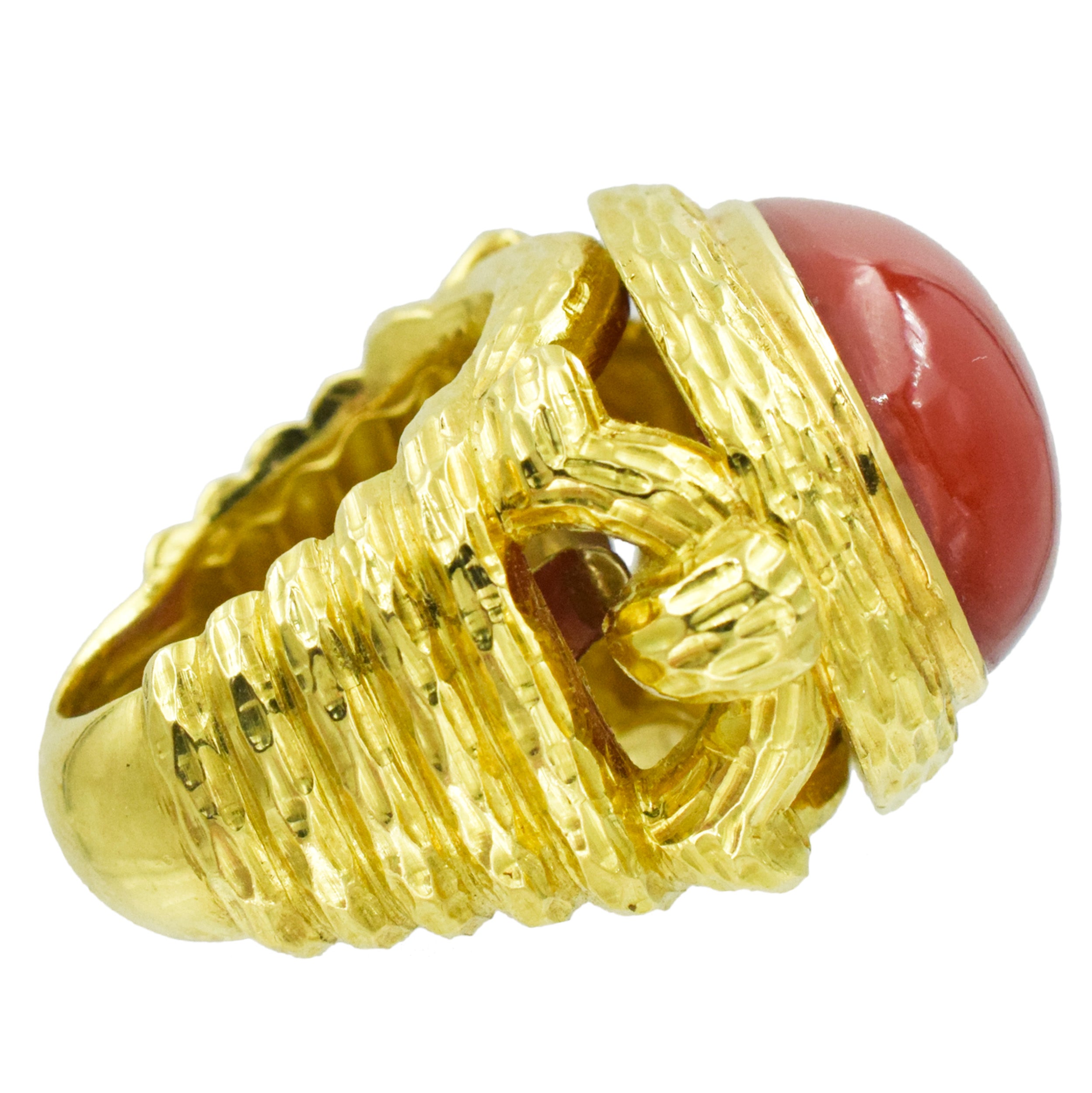 David Webb Coral Cocktail Ring in 18k Yellow Gold.