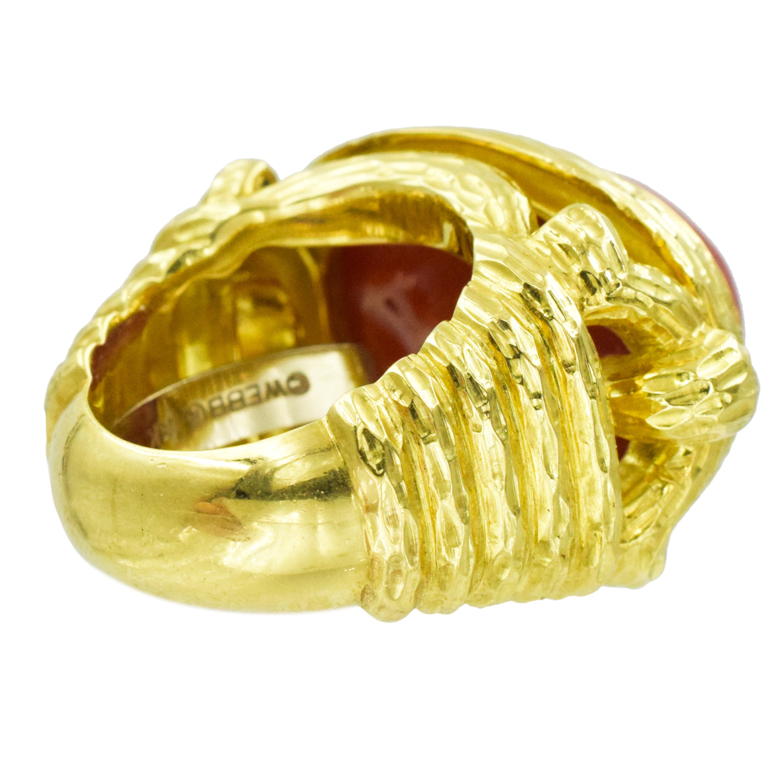 David Webb Coral Cocktail Ring in 18k Yellow Gold.