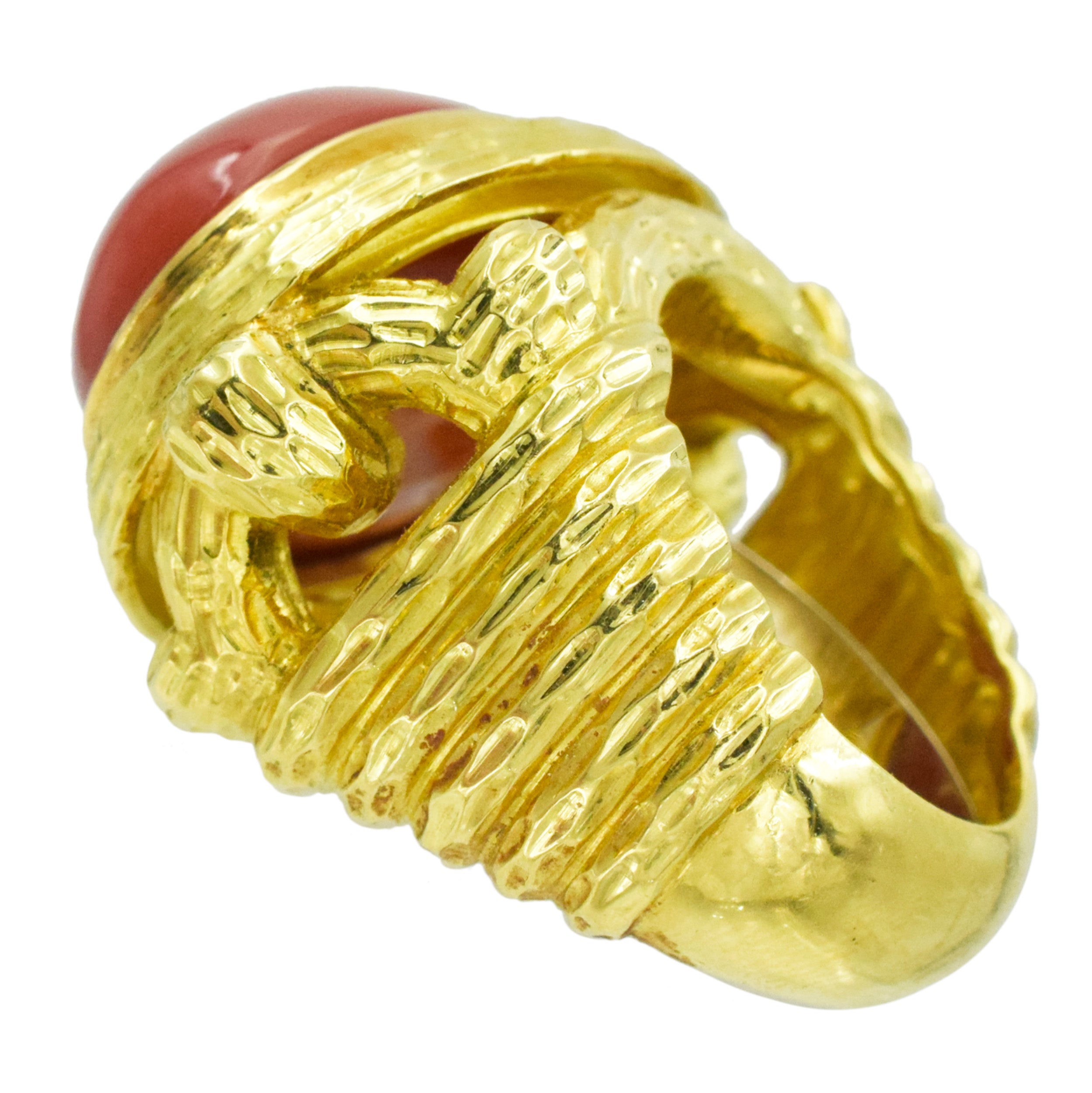 David Webb Coral Cocktail Ring in 18k Yellow Gold.