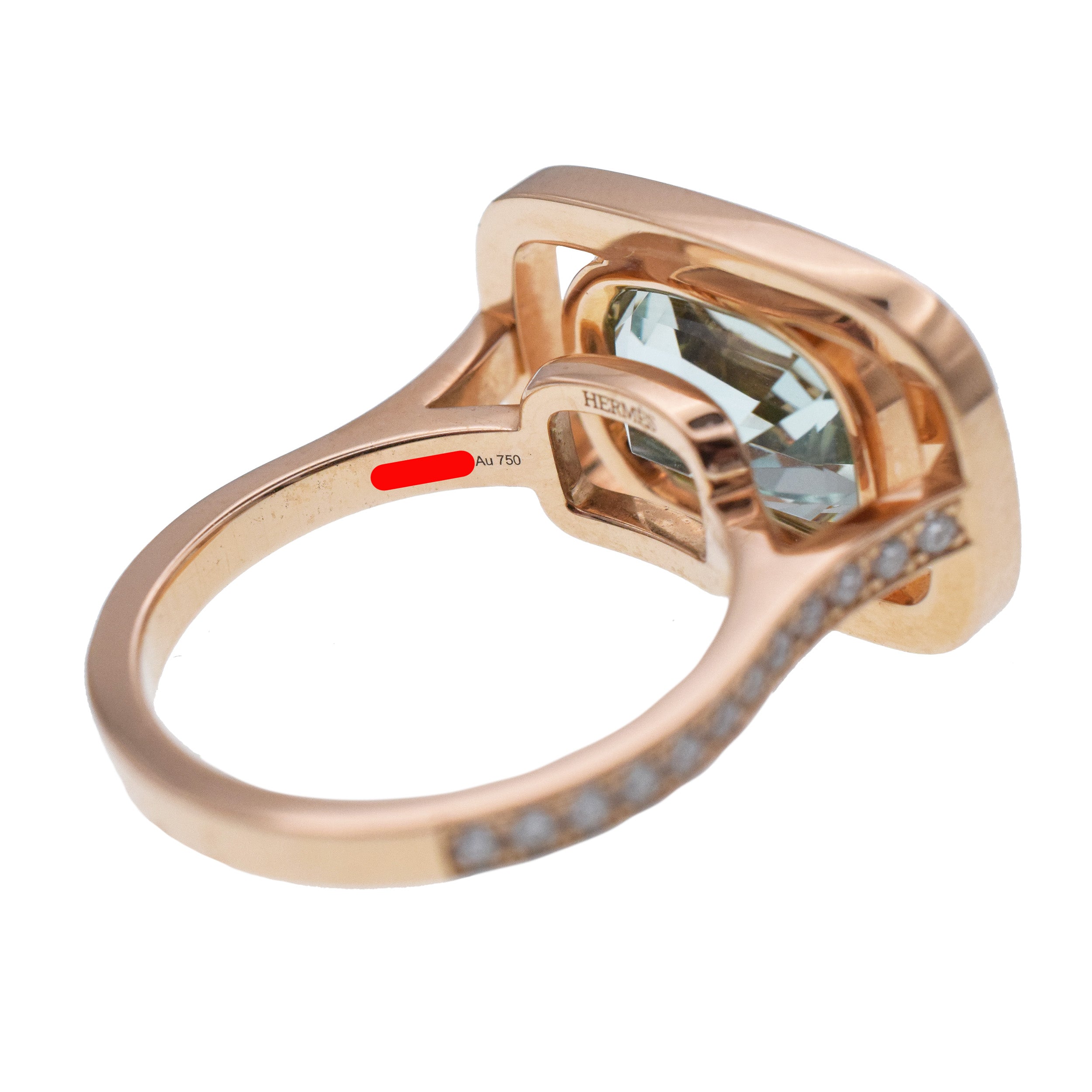 Hermes A L’ecoute Cushion Cut Beryl And Diamond Halo Ring In 18k Rose Gold