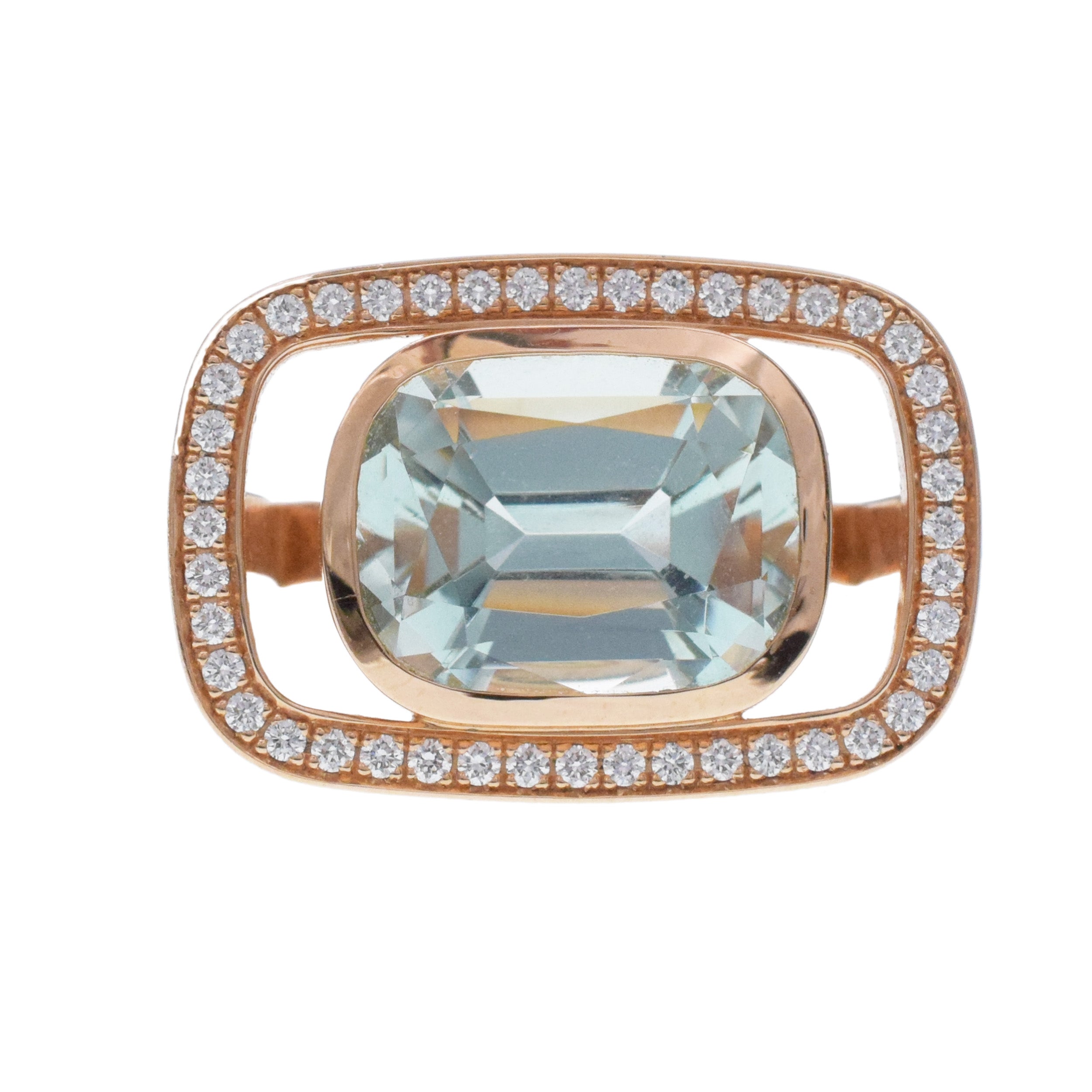 Hermes A L’ecoute Cushion Cut Beryl And Diamond Halo Ring In 18k Rose Gold