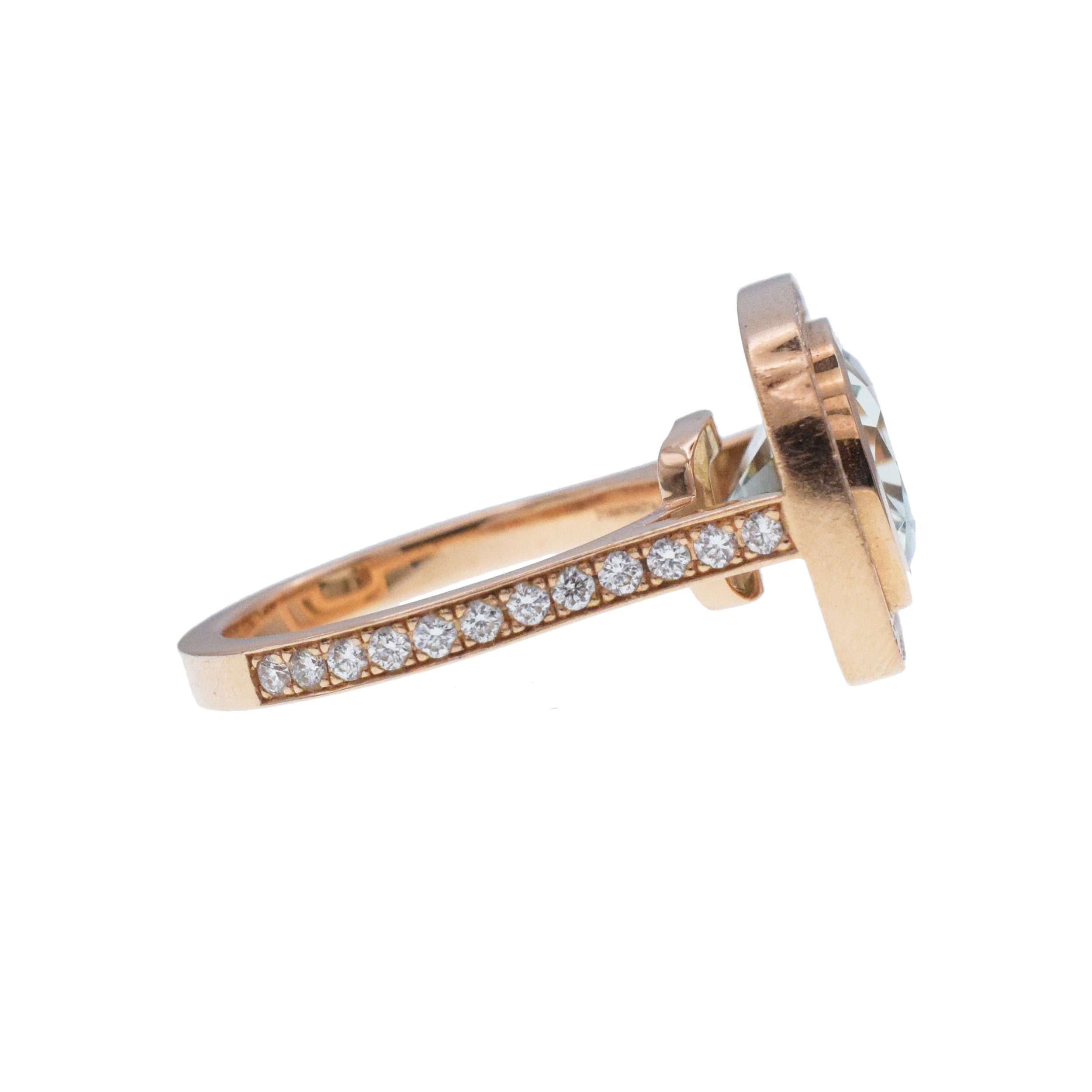 Hermes A L’ecoute Cushion Cut Beryl And Diamond Halo Ring In 18k Rose Gold