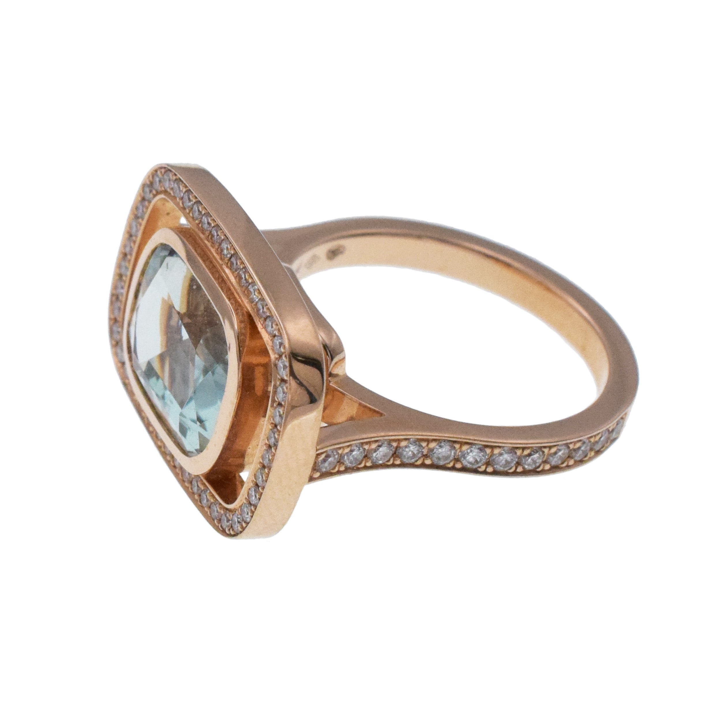 Hermes A L’ecoute Cushion Cut Beryl And Diamond Halo Ring In 18k Rose Gold