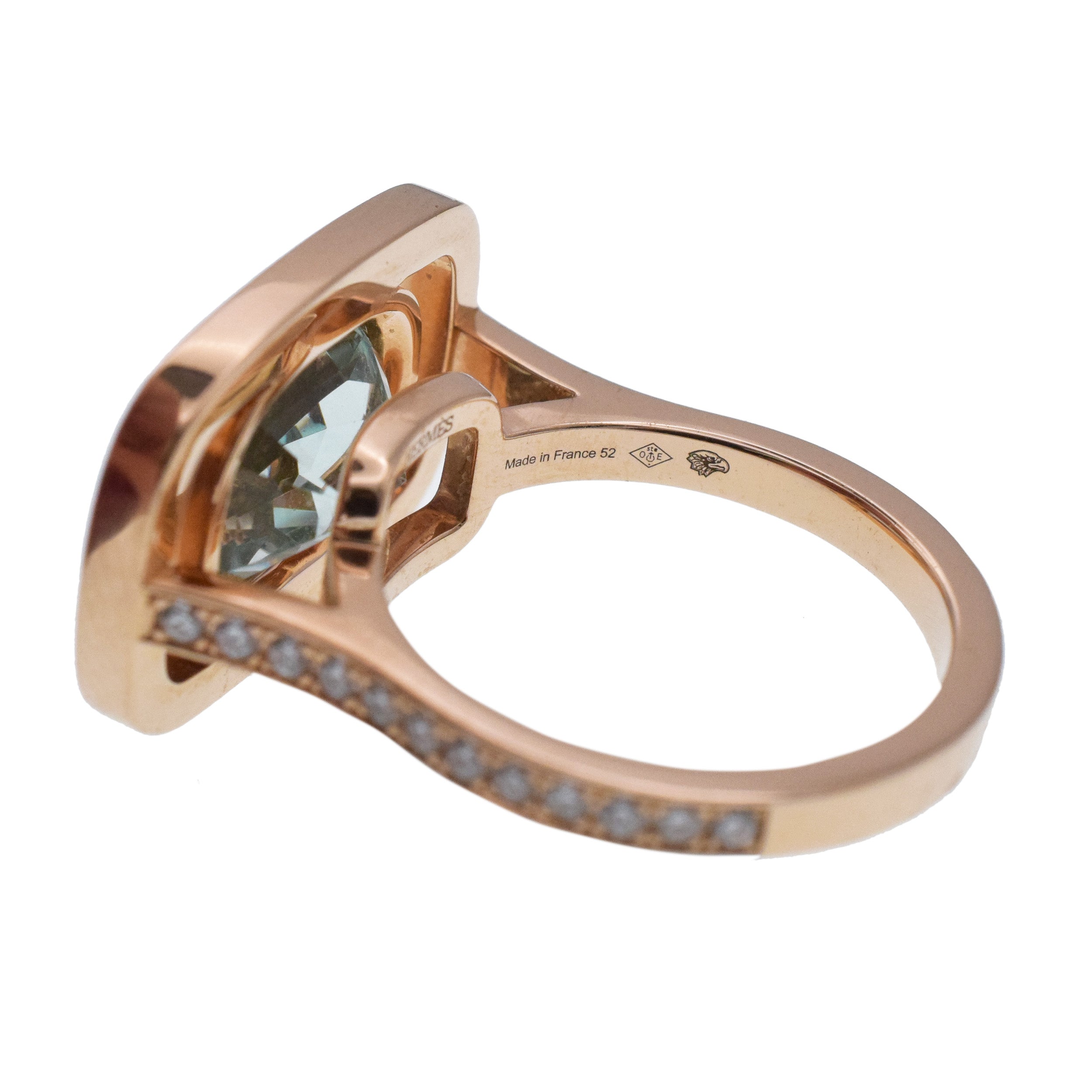 Hermes A L’ecoute Cushion Cut Beryl And Diamond Halo Ring In 18k Rose Gold