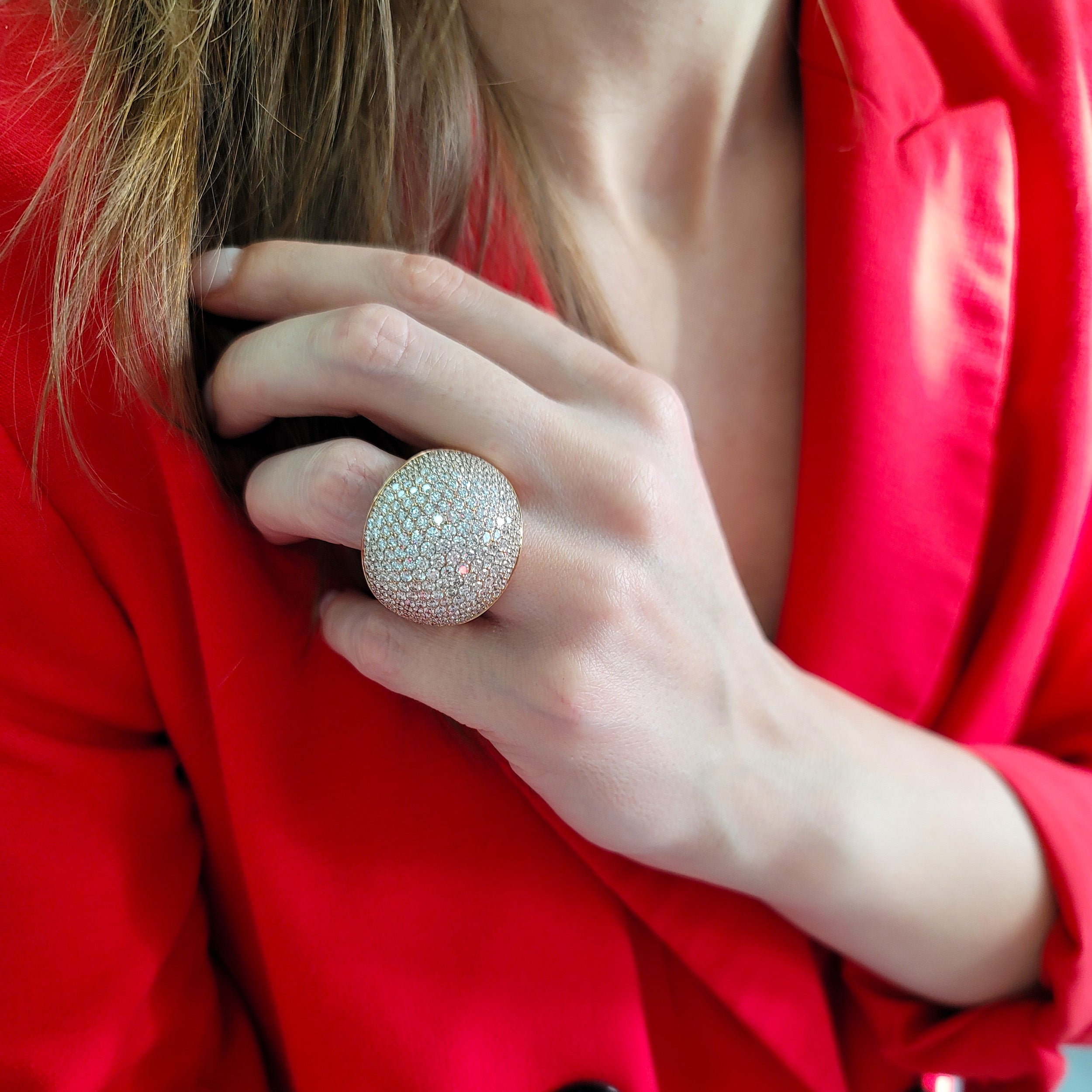 Hermes Diamond Encrusted Bombe Statement Ring In 18k Rose And White Gold